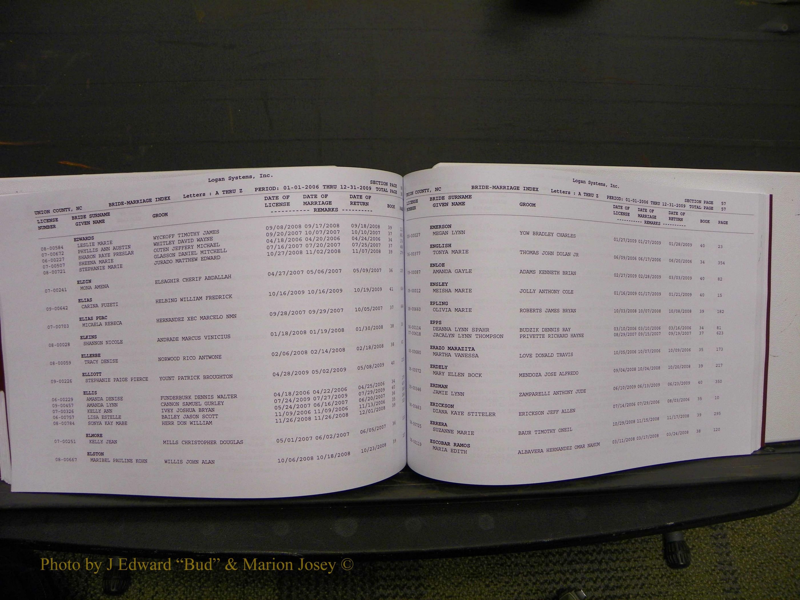 Union Co, NC Marriages Male & Female Index, 2006-2010 (259).JPG