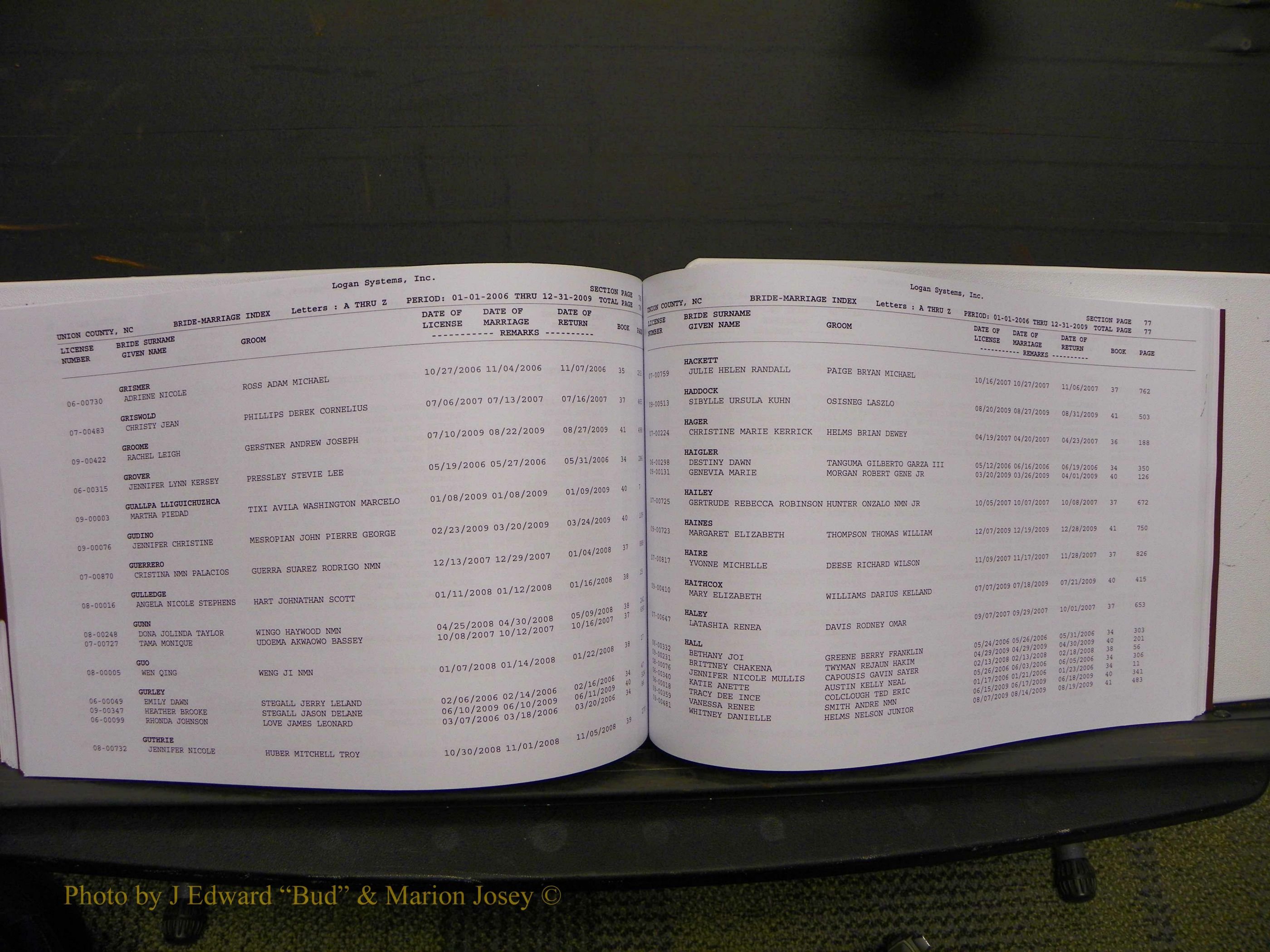 Union Co, NC Marriages Male & Female Index, 2006-2010 (268).JPG