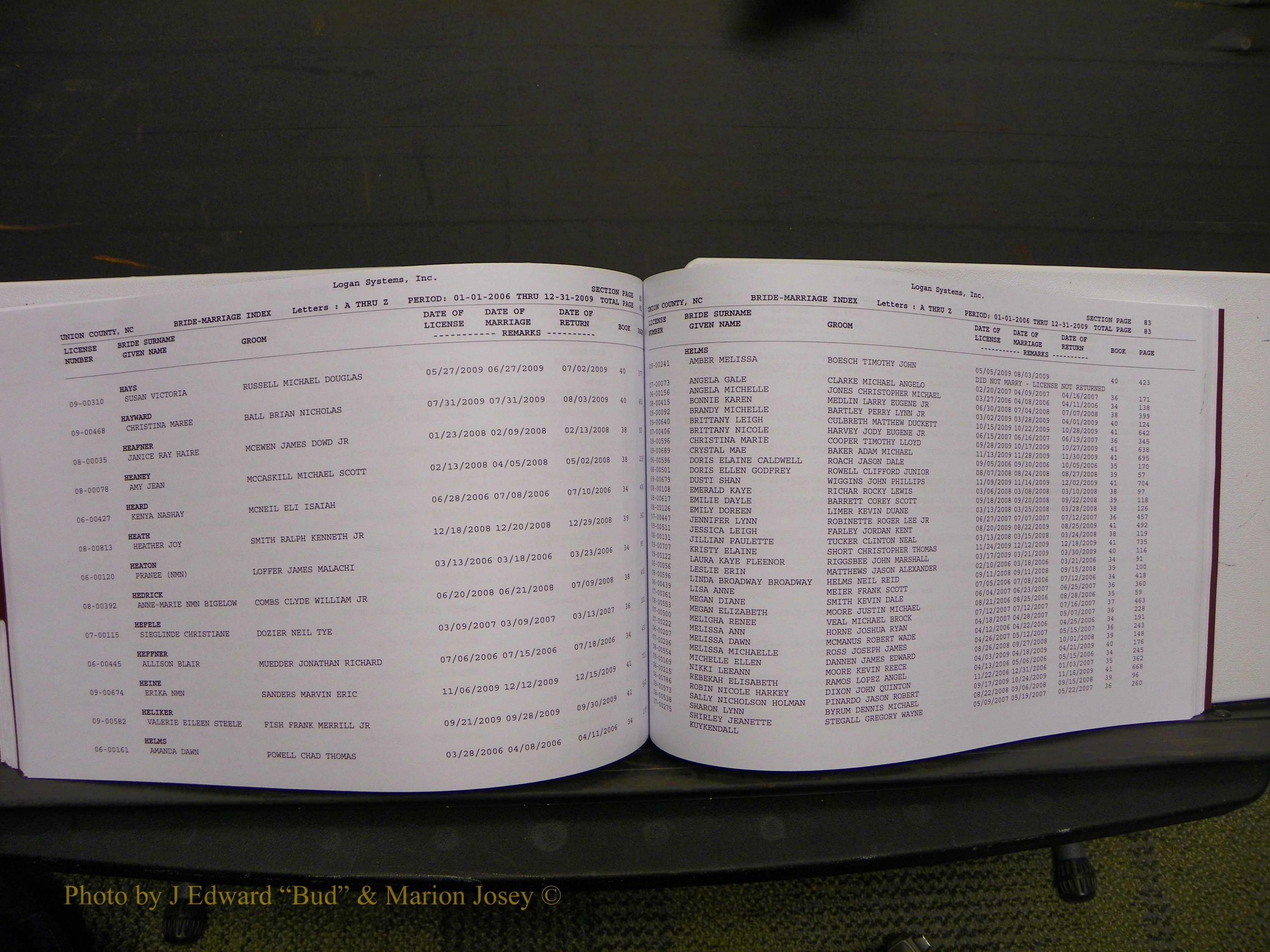 Union Co, NC Marriages Male & Female Index, 2006-2010 (272).JPG