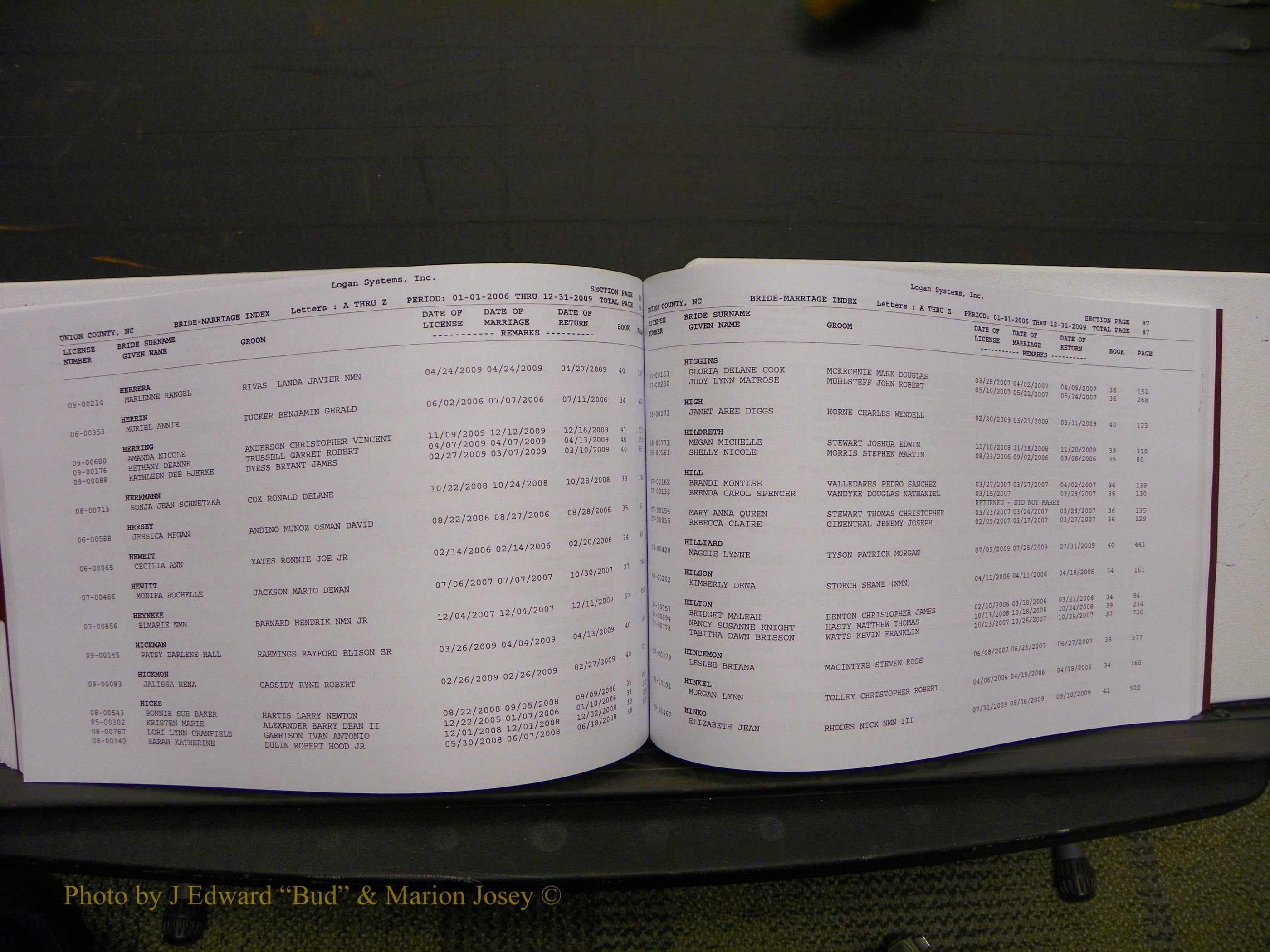 Union Co, NC Marriages Male & Female Index, 2006-2010 (274).JPG