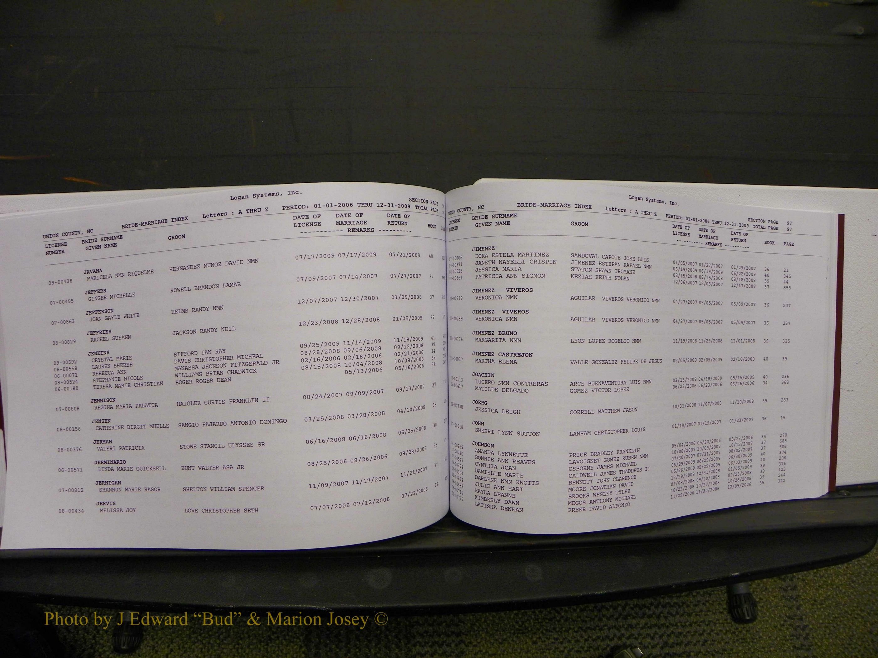 Union Co, NC Marriages Male & Female Index, 2006-2010 (279).JPG