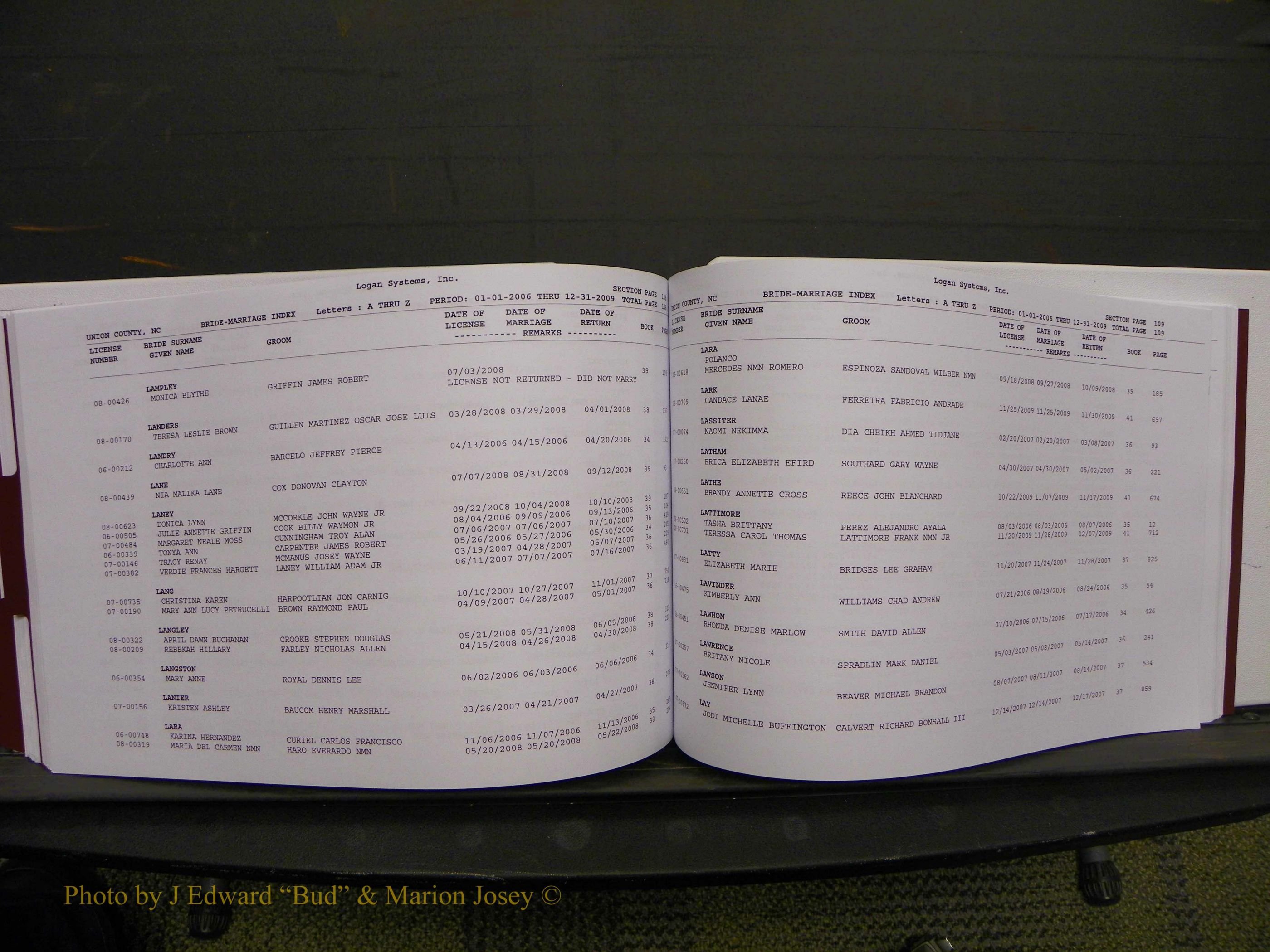 Union Co, NC Marriages Male & Female Index, 2006-2010 (285).JPG