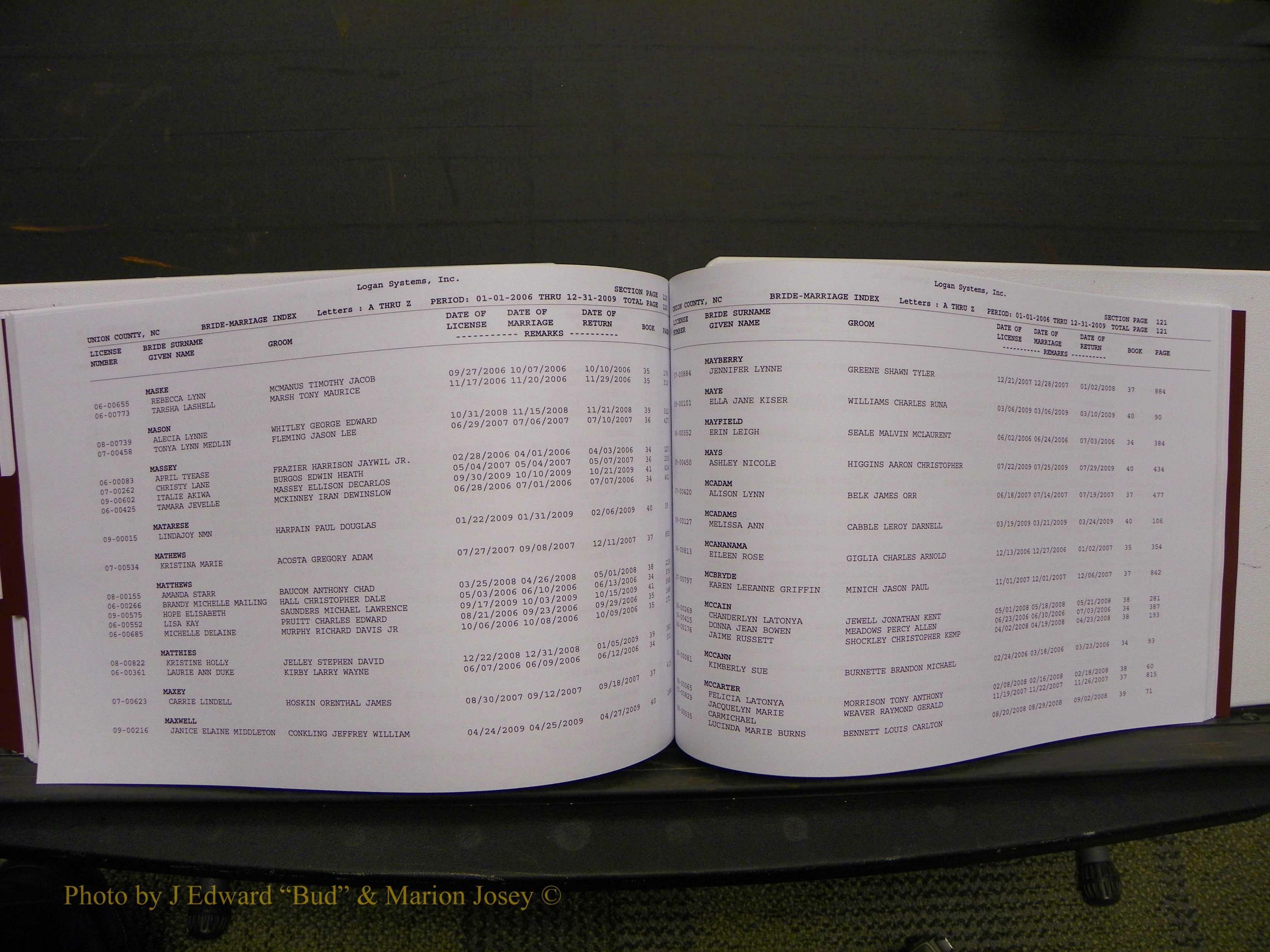 Union Co, NC Marriages Male & Female Index, 2006-2010 (291).JPG