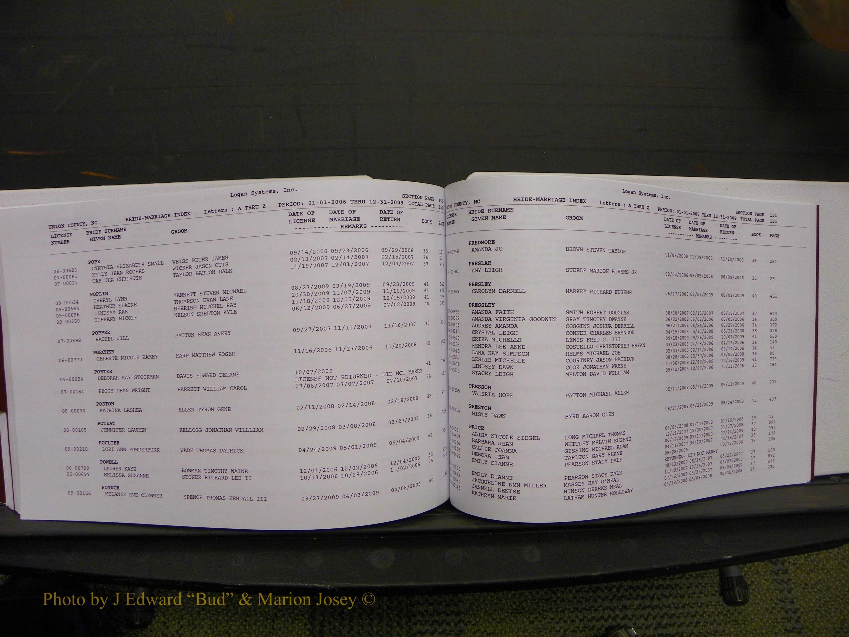 Union Co, NC Marriages Male & Female Index, 2006-2010 (306).JPG