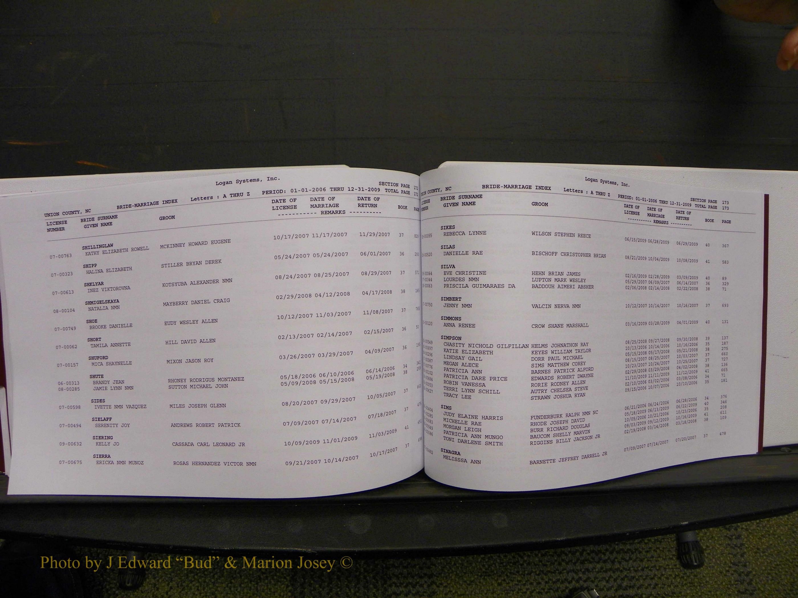 Union Co, NC Marriages Male & Female Index, 2006-2010 (317).JPG