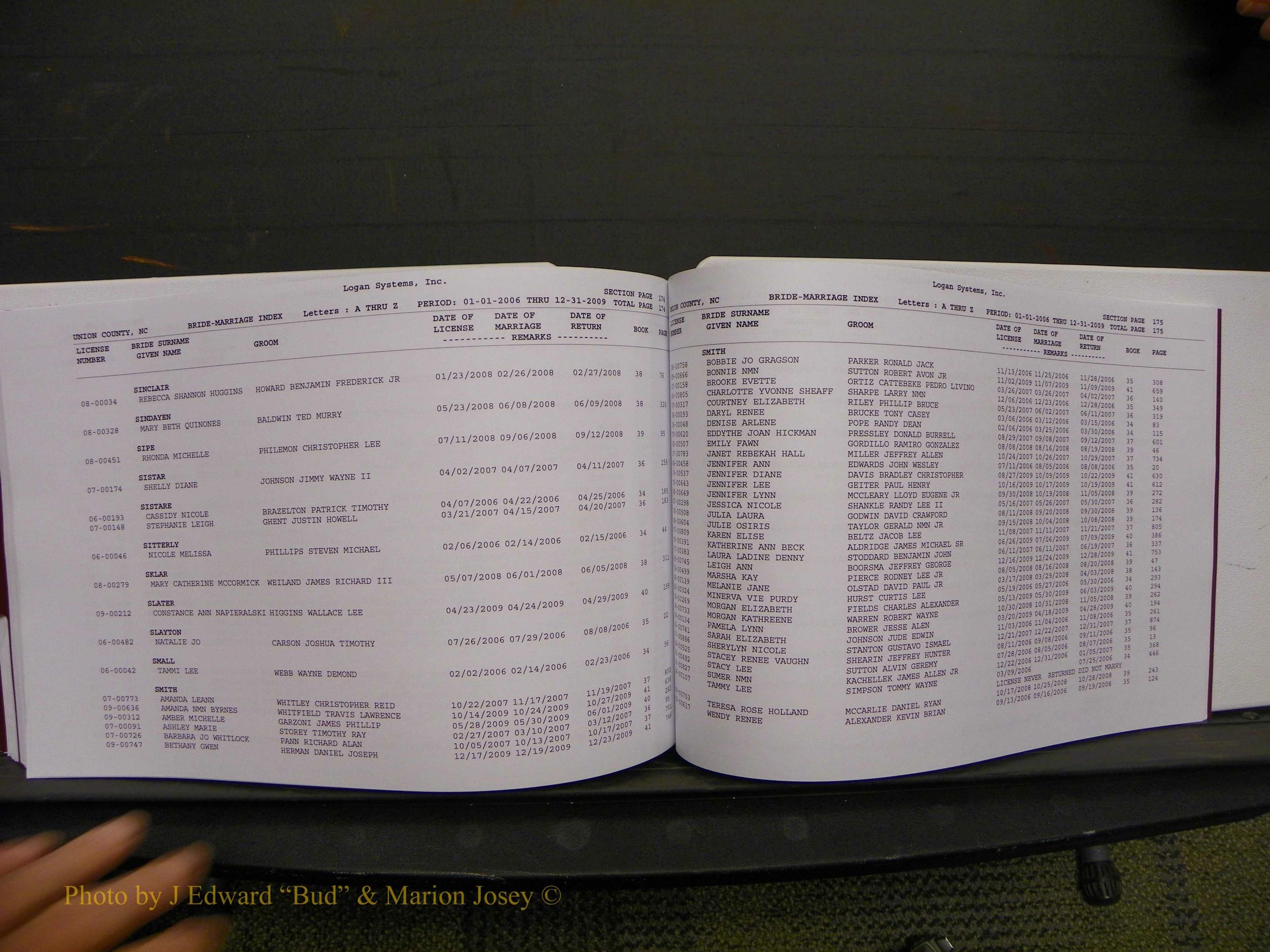 Union Co, NC Marriages Male & Female Index, 2006-2010 (318).JPG
