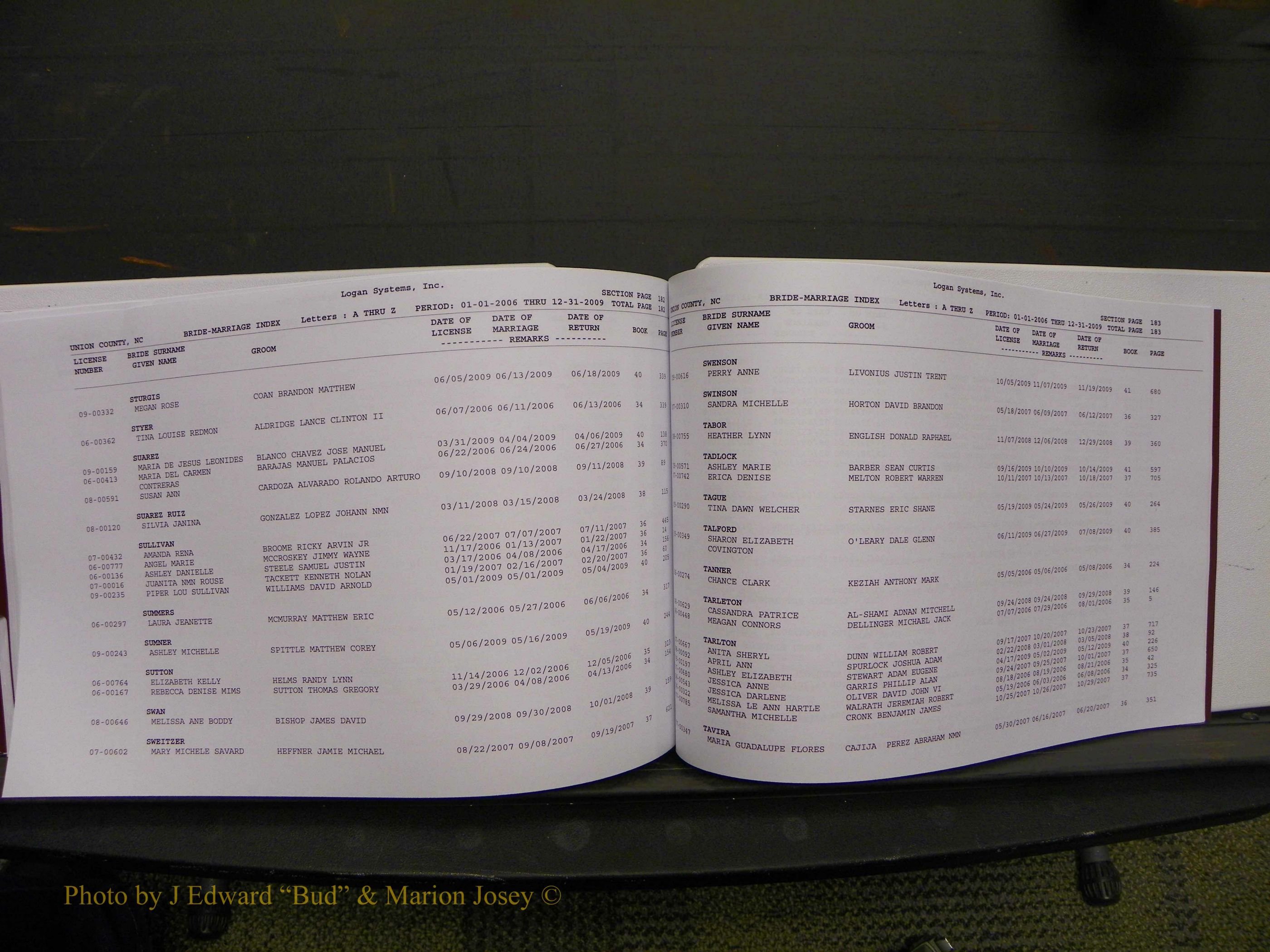 Union Co, NC Marriages Male & Female Index, 2006-2010 (322).JPG