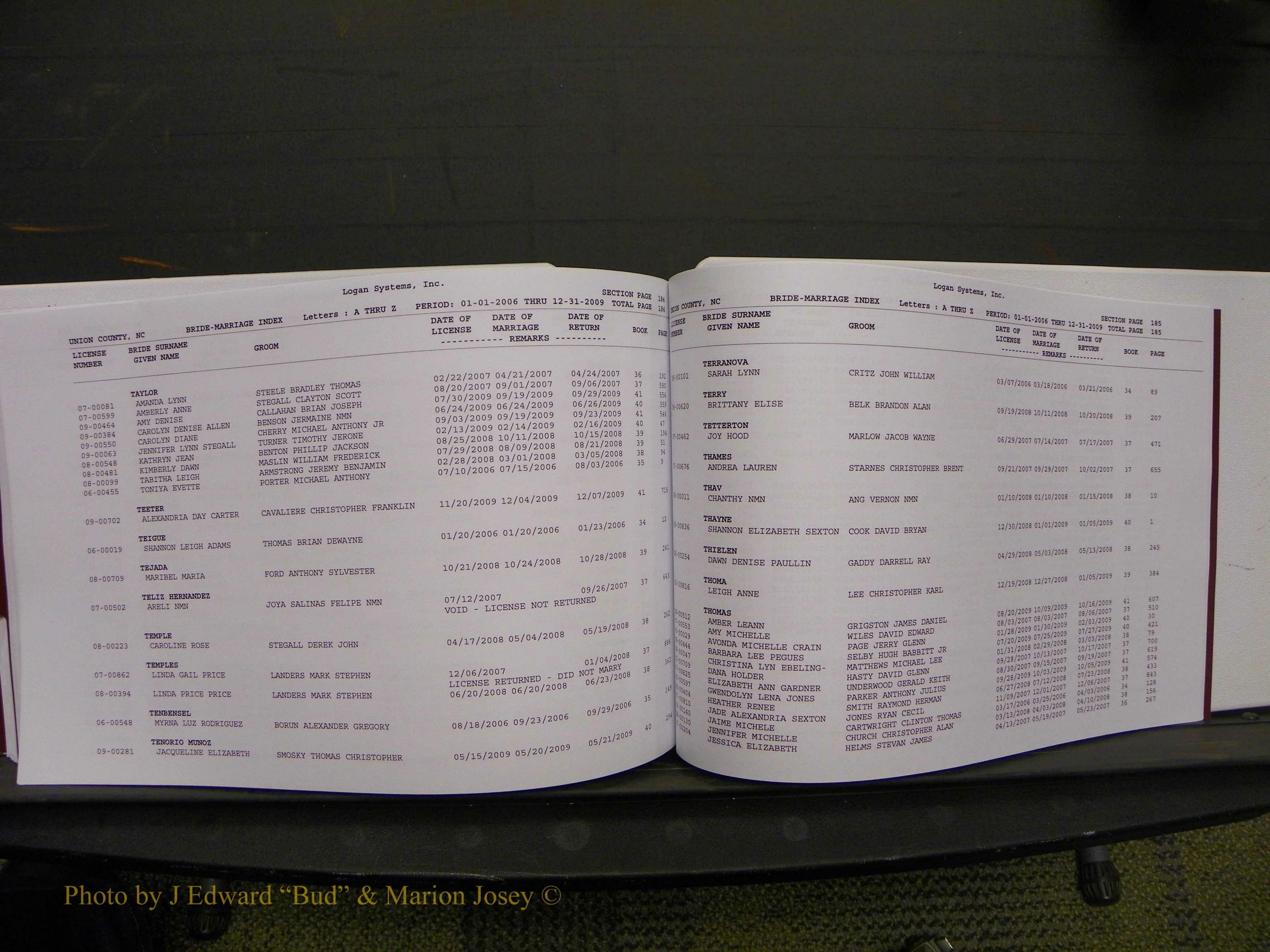 Union Co, NC Marriages Male & Female Index, 2006-2010 (323).JPG