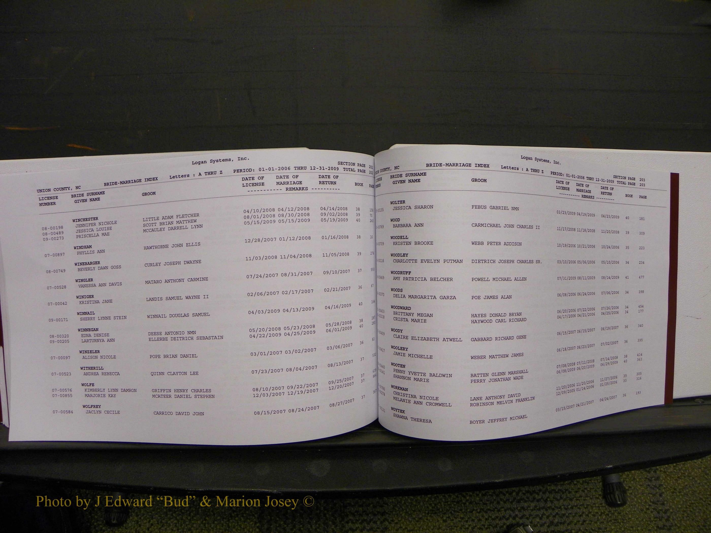 Union Co, NC Marriages Male & Female Index, 2006-2010 (332).JPG