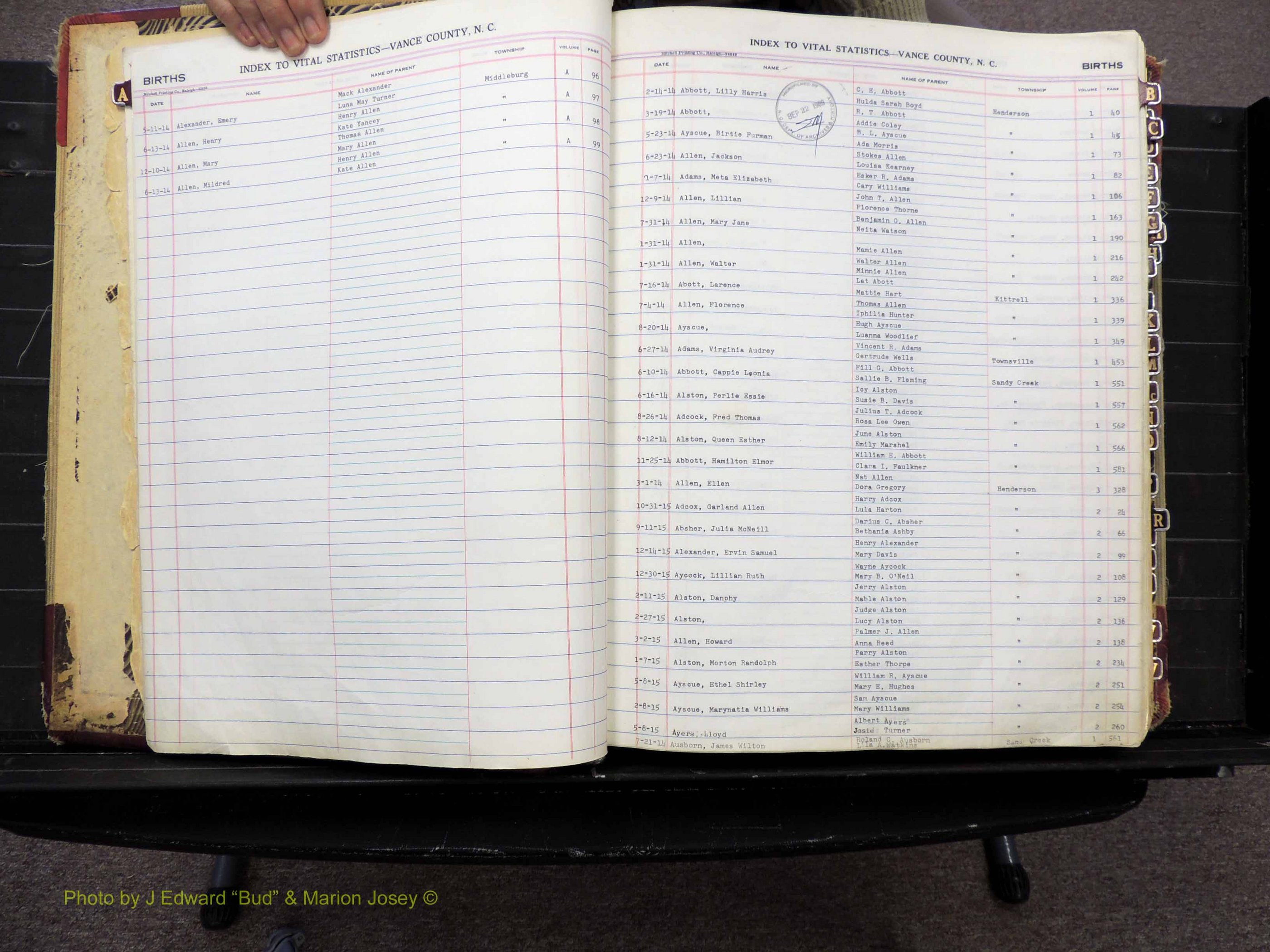 Vance Co, NC, Births & Deaths, A-Z, 1913-1925 (101).JPG