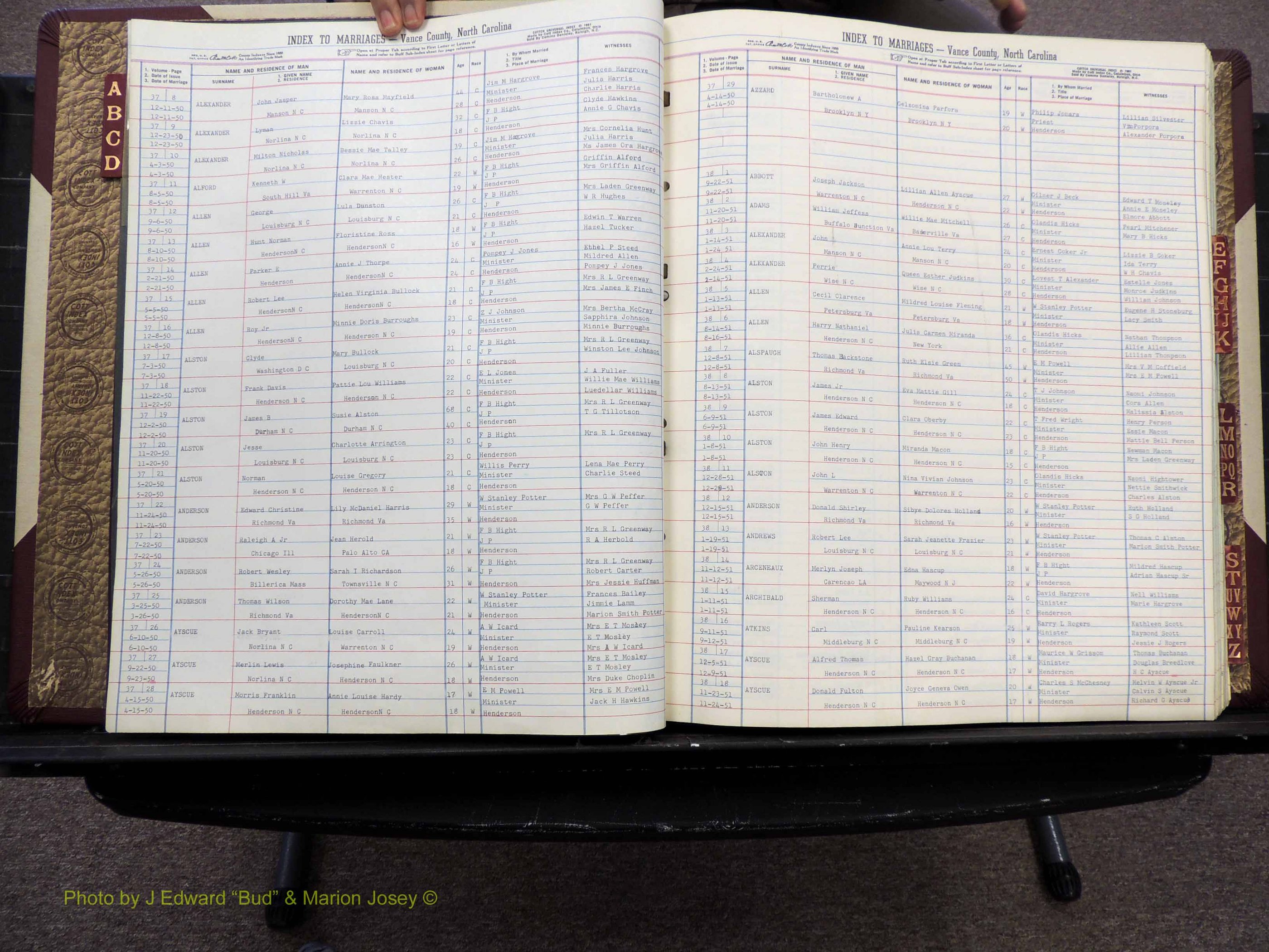 Vance Co, NC, Marriages, A-Z, 1950-1962 (102).JPG