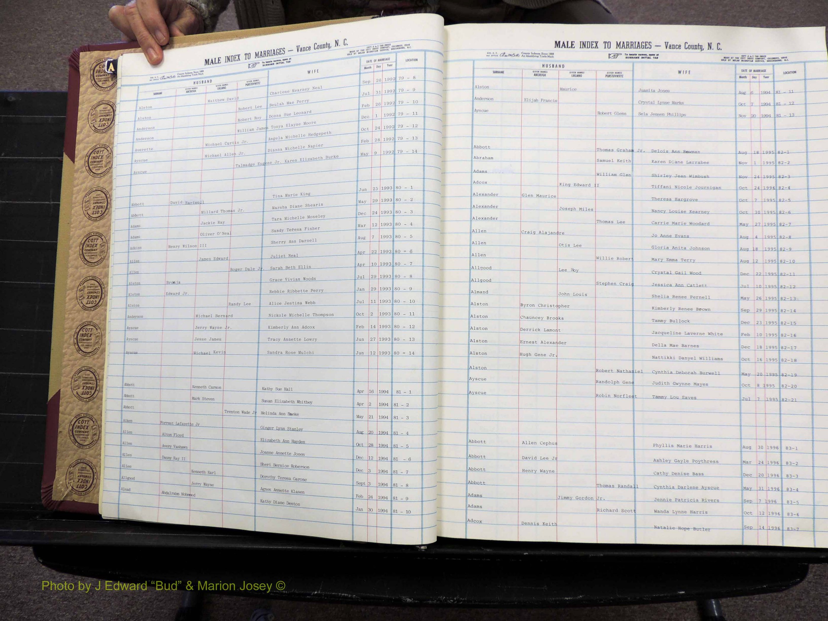 Vance Co, NC, Marriages, A-Z, 1979-2000 (105).JPG