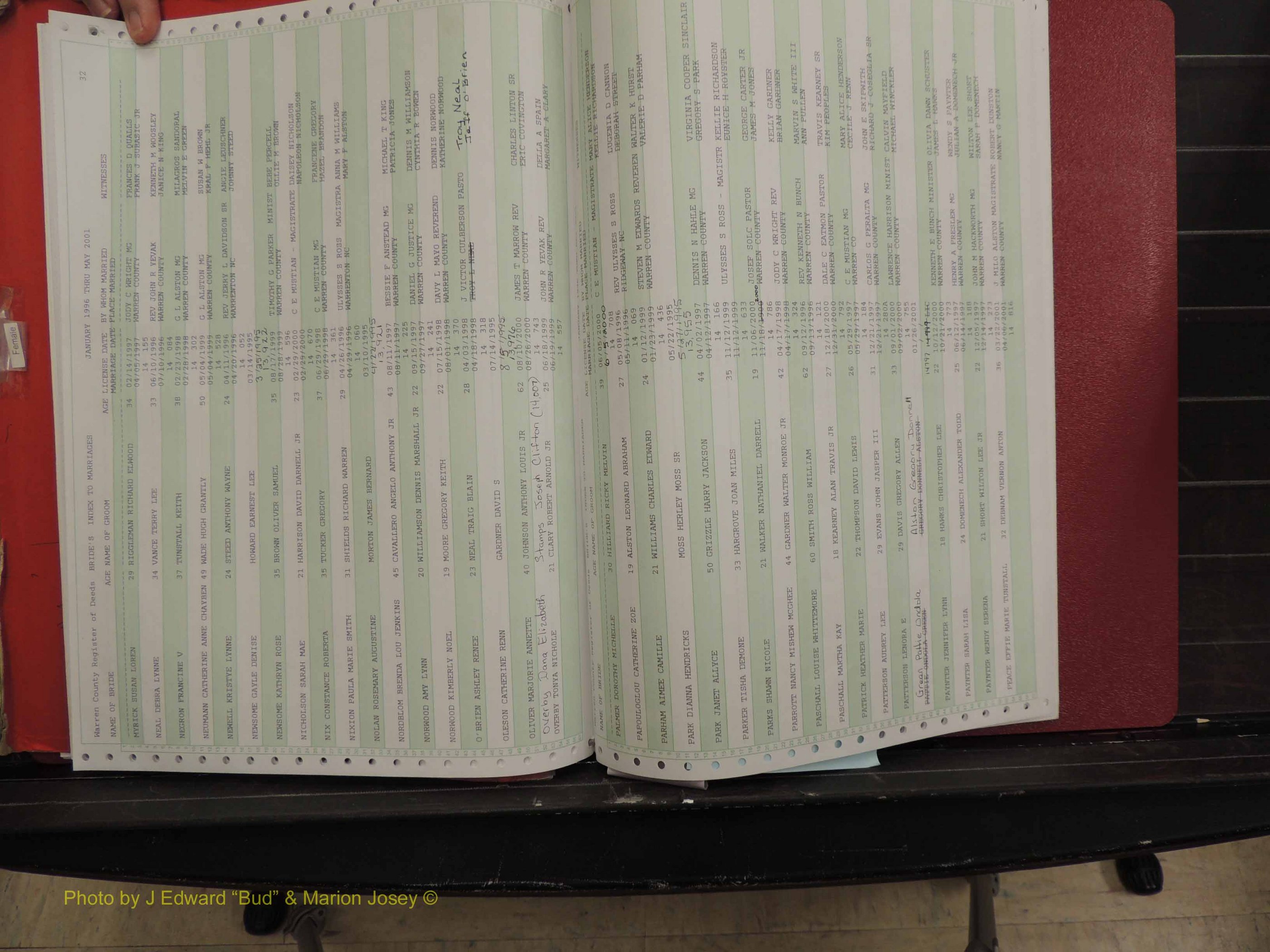 Warren Co, NC, Marriages, A-Z, 1996-2000 (143).JPG
