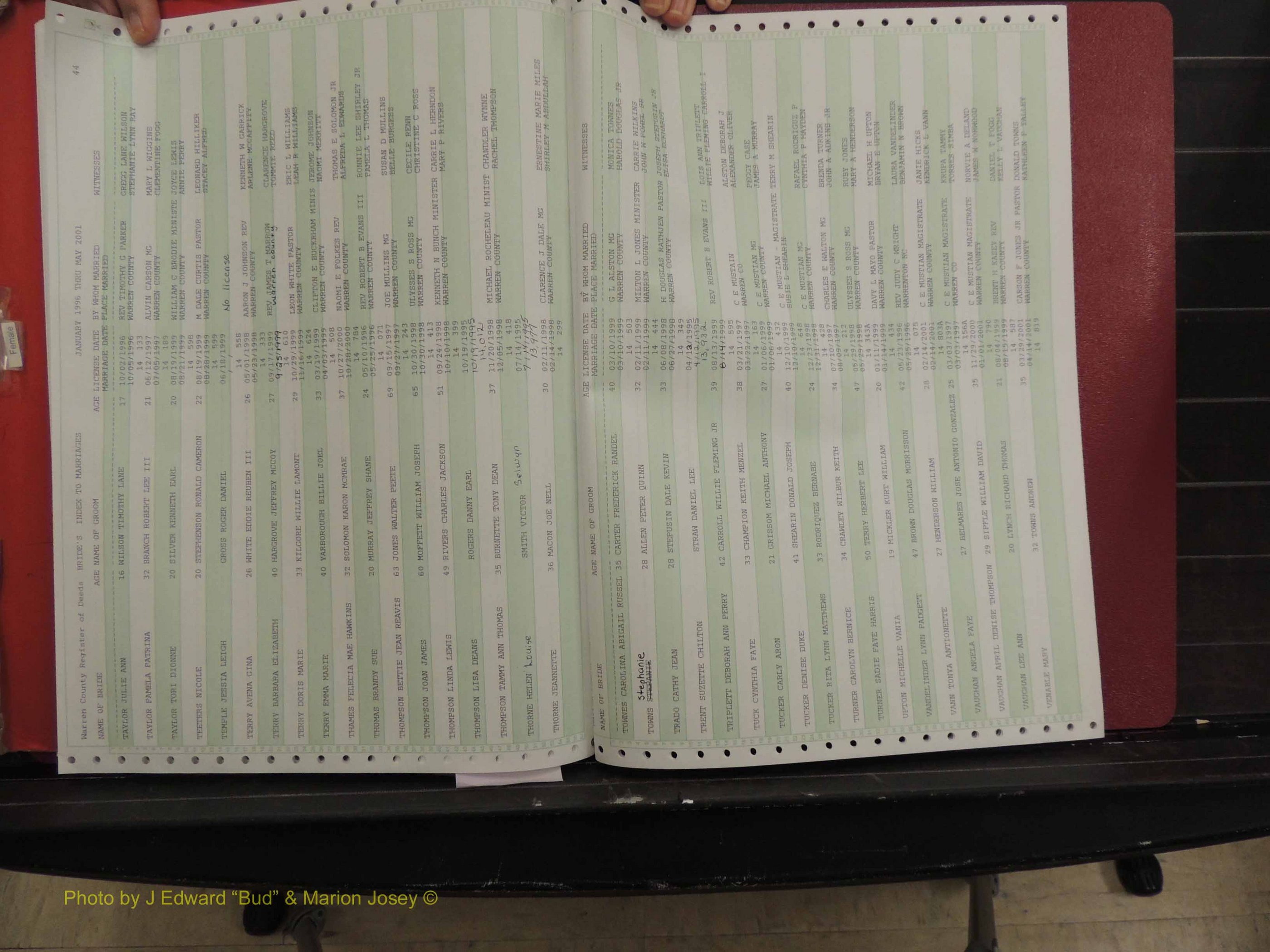 Warren Co, NC, Marriages, A-Z, 1996-2000 (150).JPG