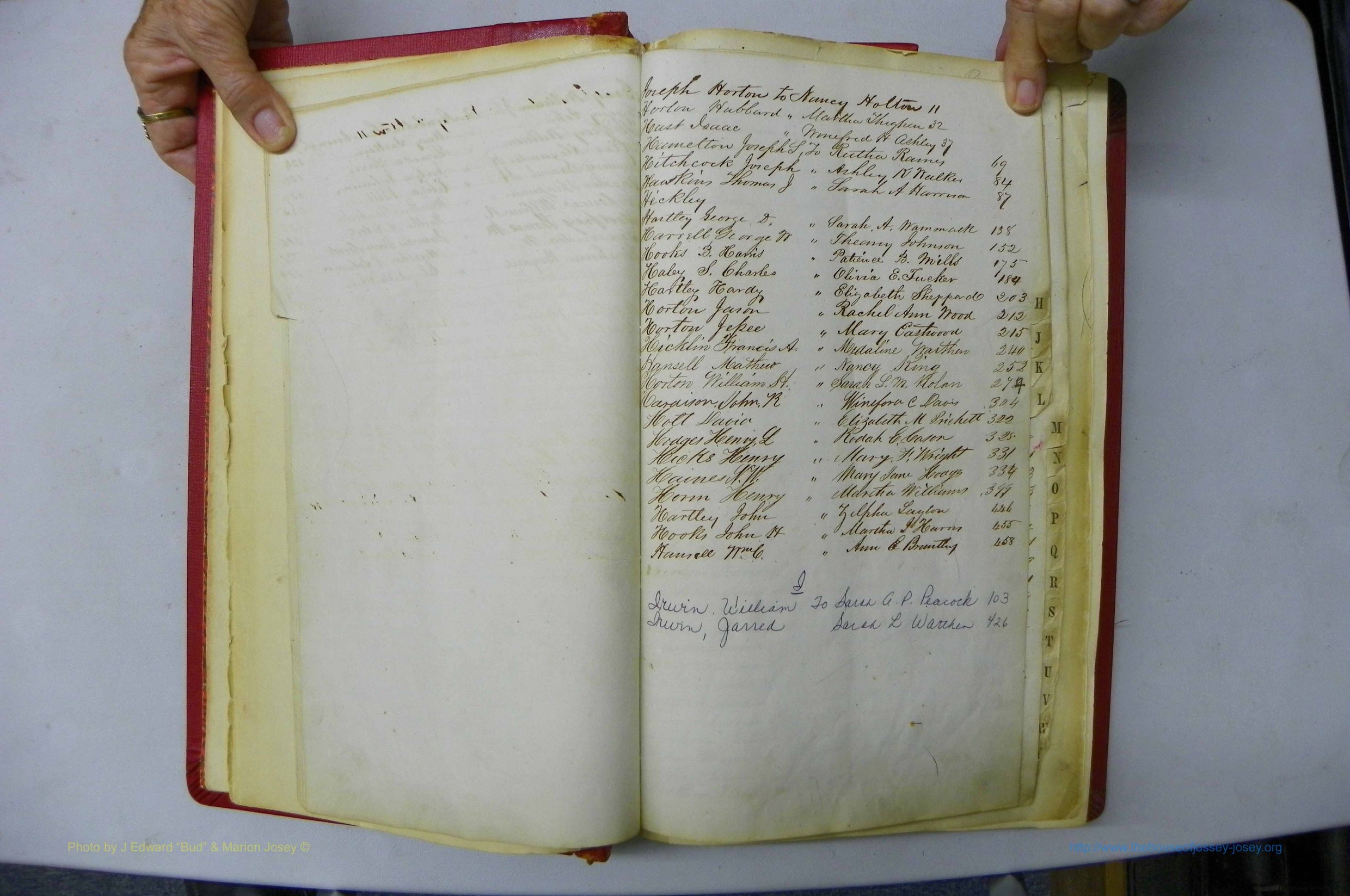 Was GA, Marriages Book B, 1852 - 1860, Index H.JPG