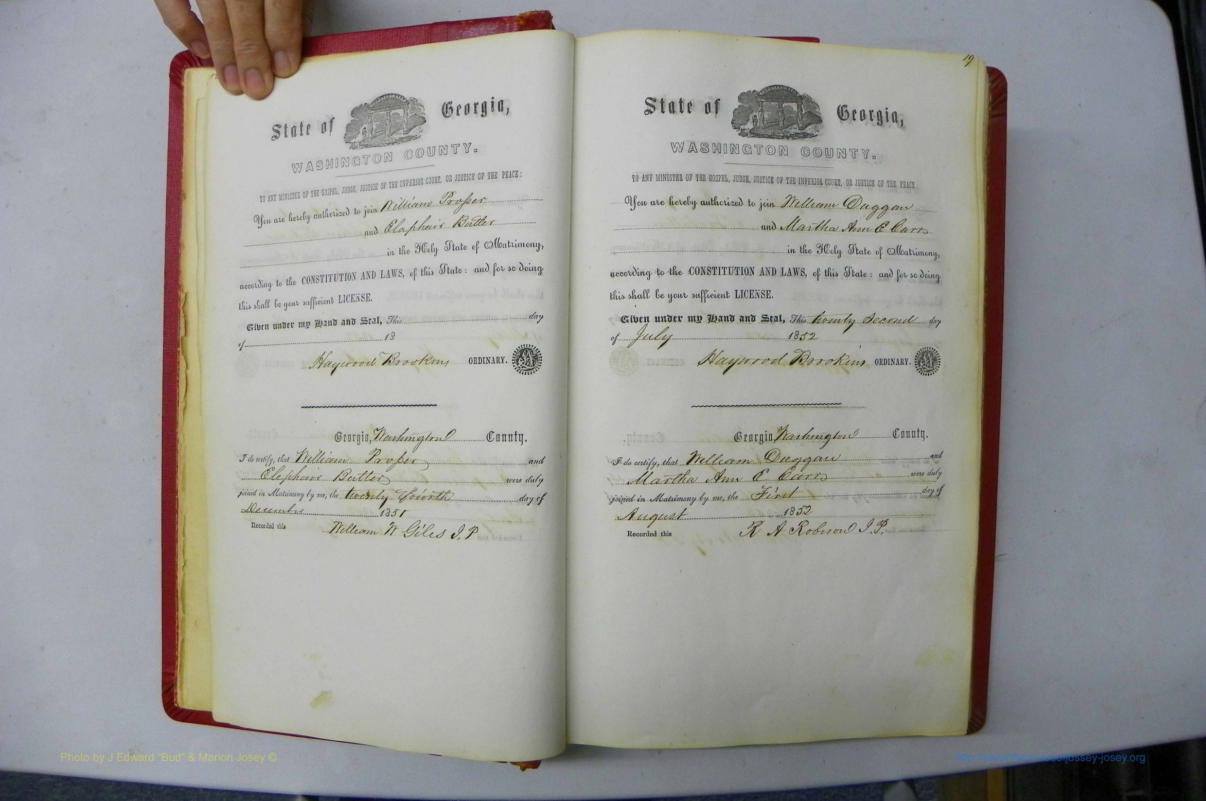 Was GA, Marriages Book B, 1852 - 1860, P 018-019.JPG