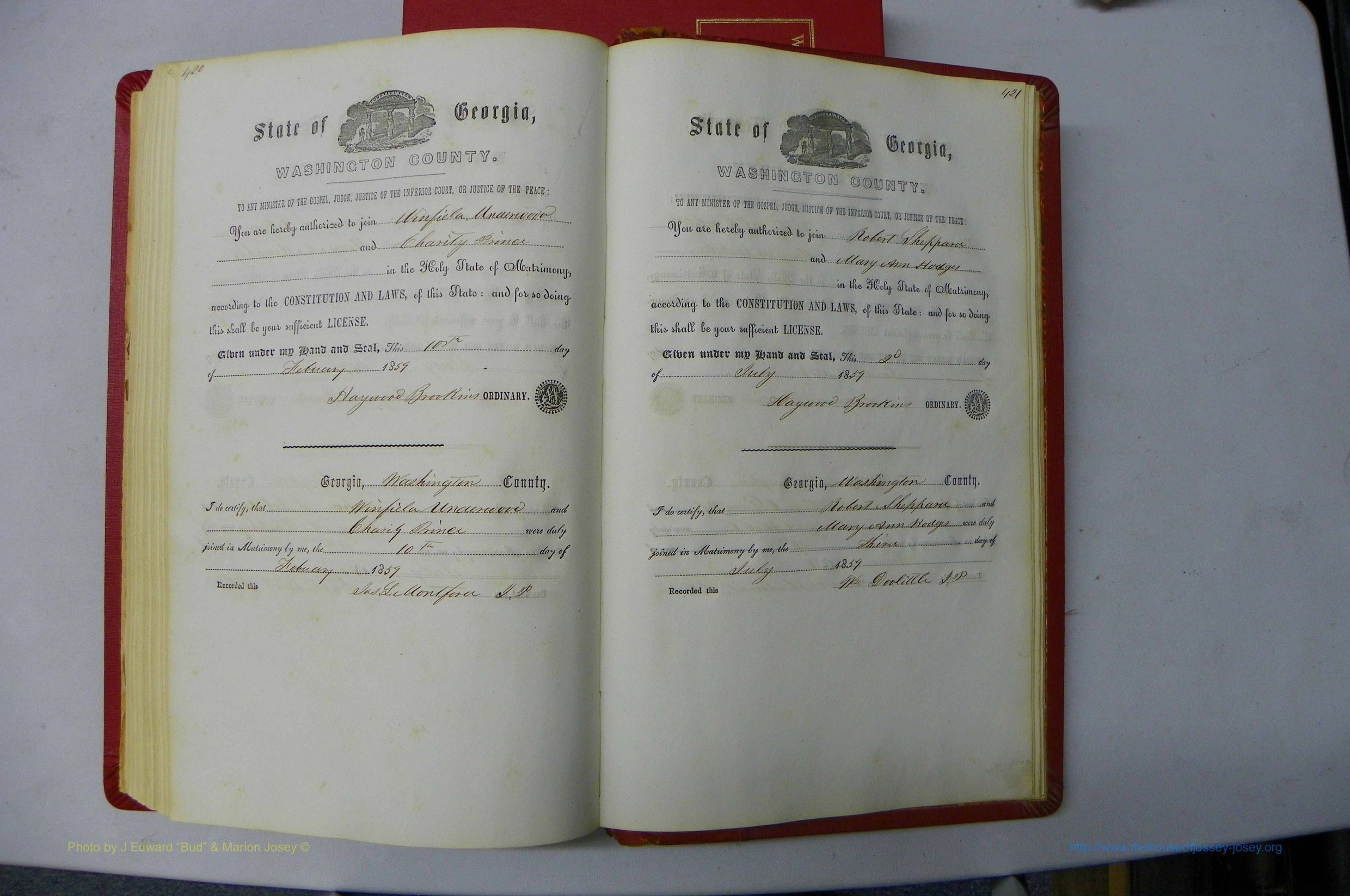 Was GA, Marriages Book B, 1852 - 1860, P 420-421.JPG