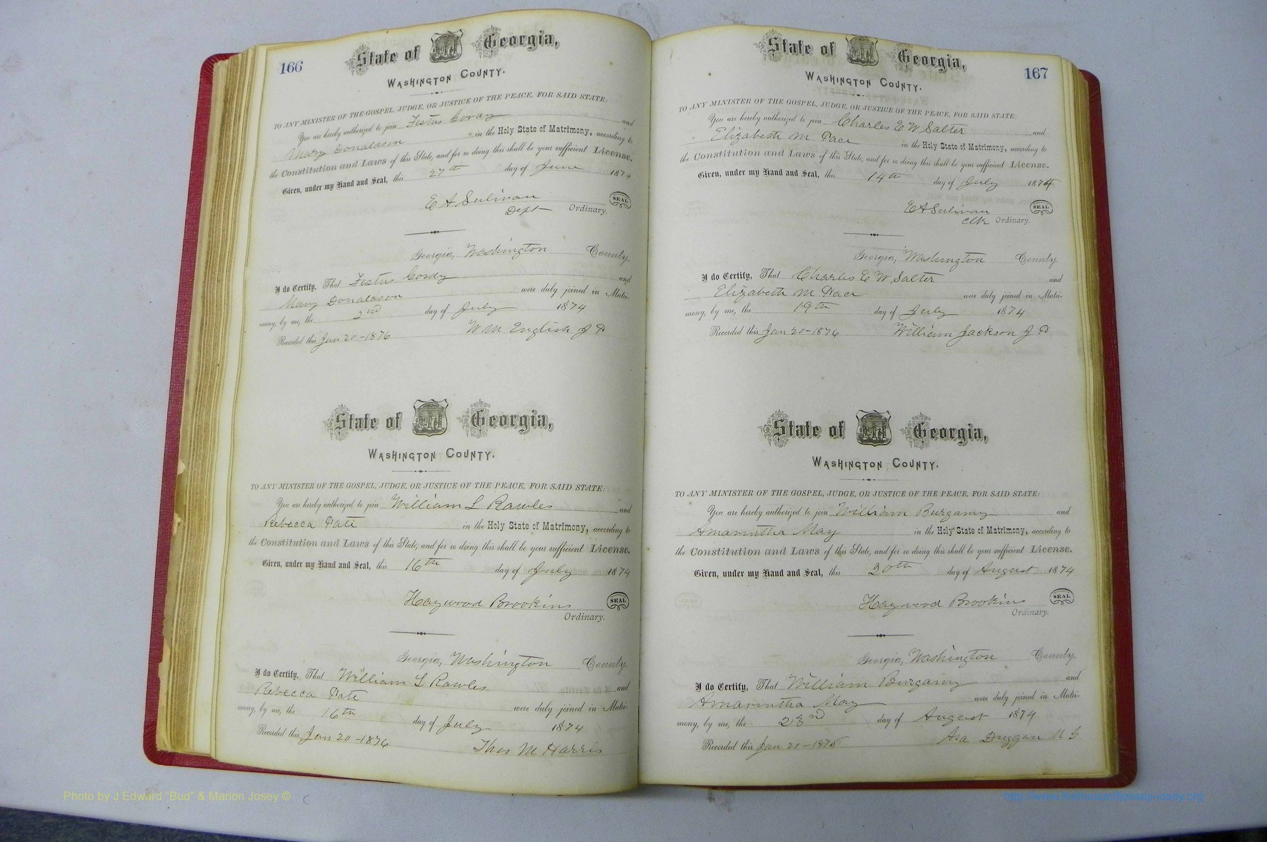 Was GA, Marriages Book D, 1872 - 1879, P 166-167.JPG
