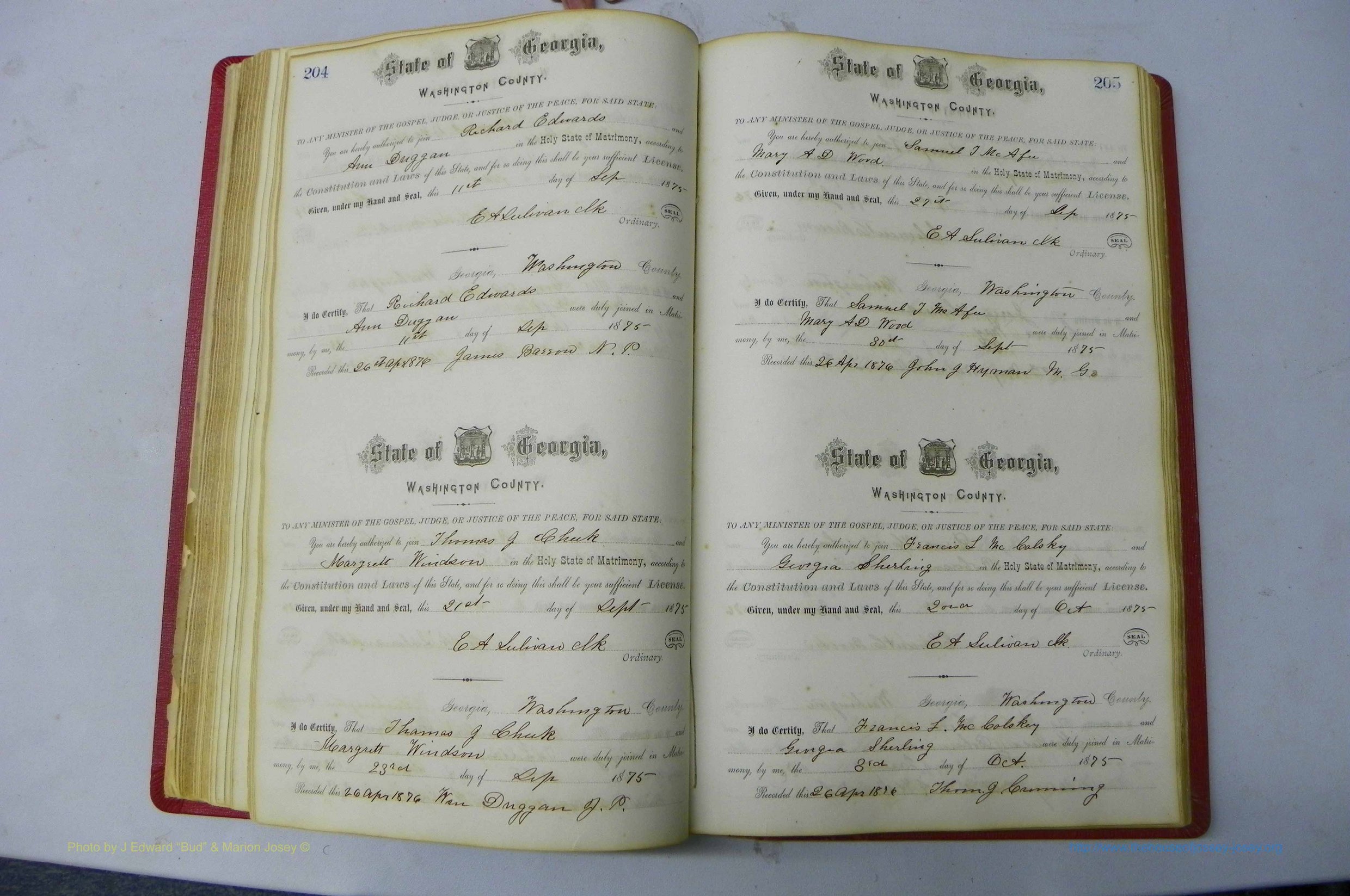 Was GA, Marriages Book D, 1872 - 1879, P 204-205.JPG