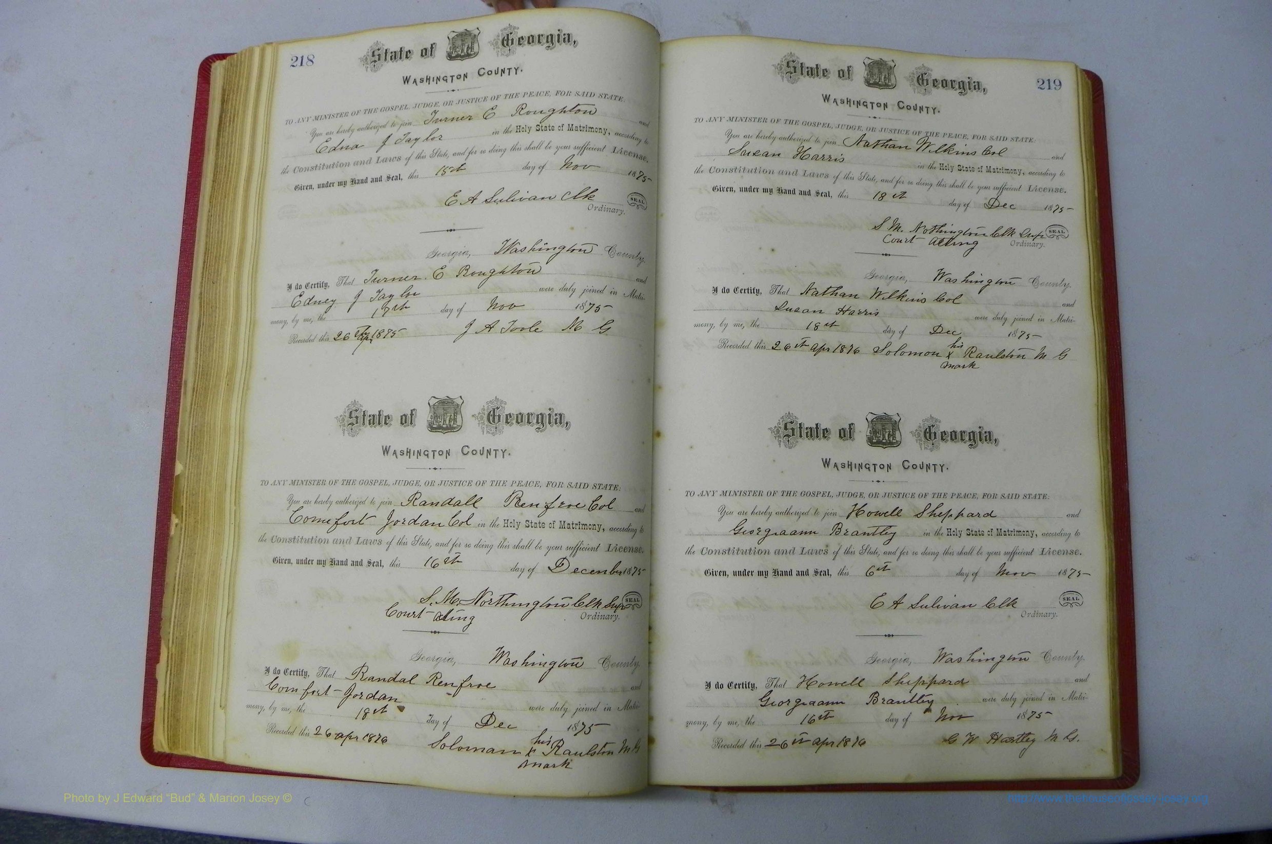 Was GA, Marriages Book D, 1872 - 1879, P 218-219.JPG