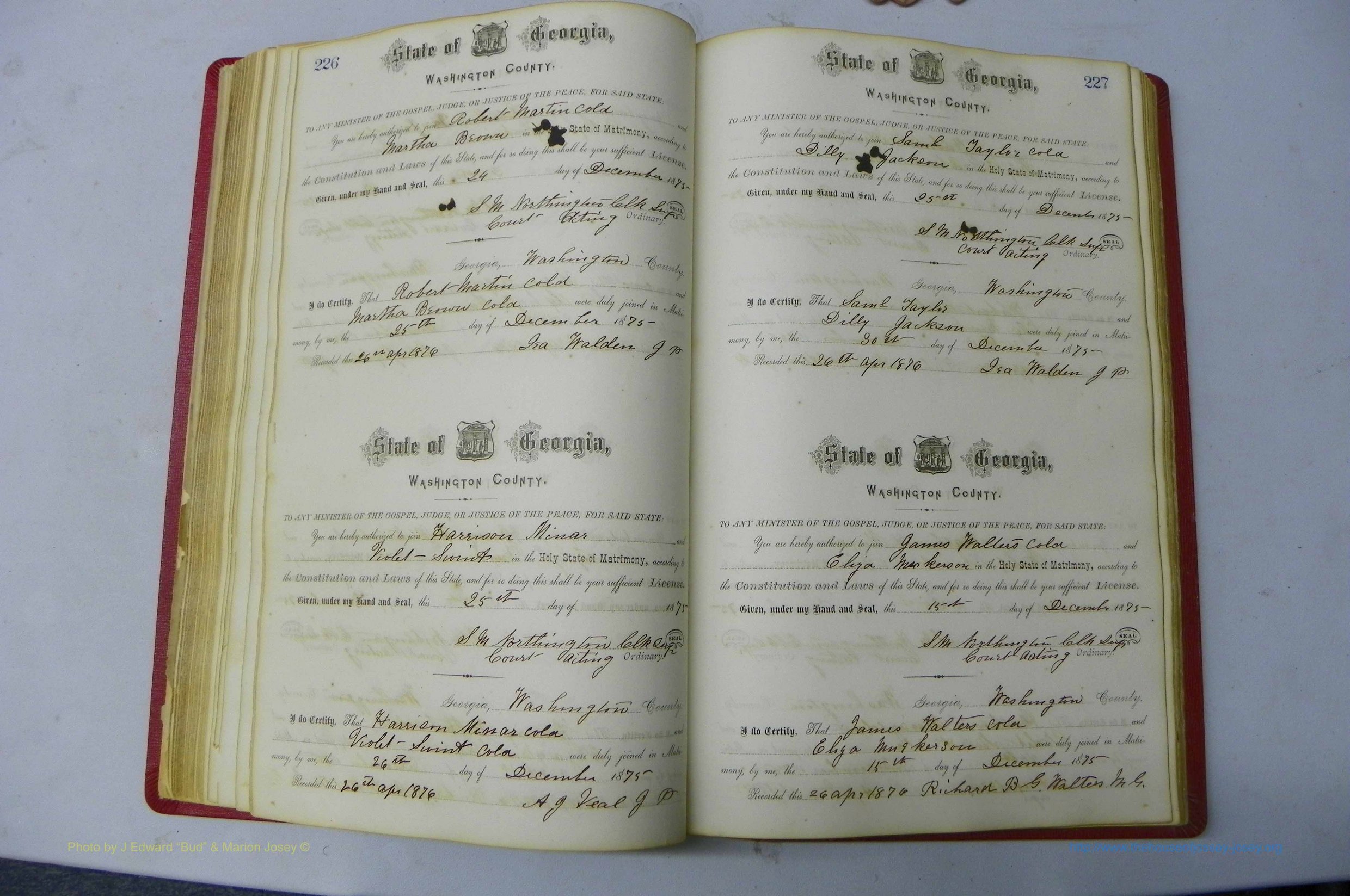 Was GA, Marriages Book D, 1872 - 1879, P 226-227.JPG
