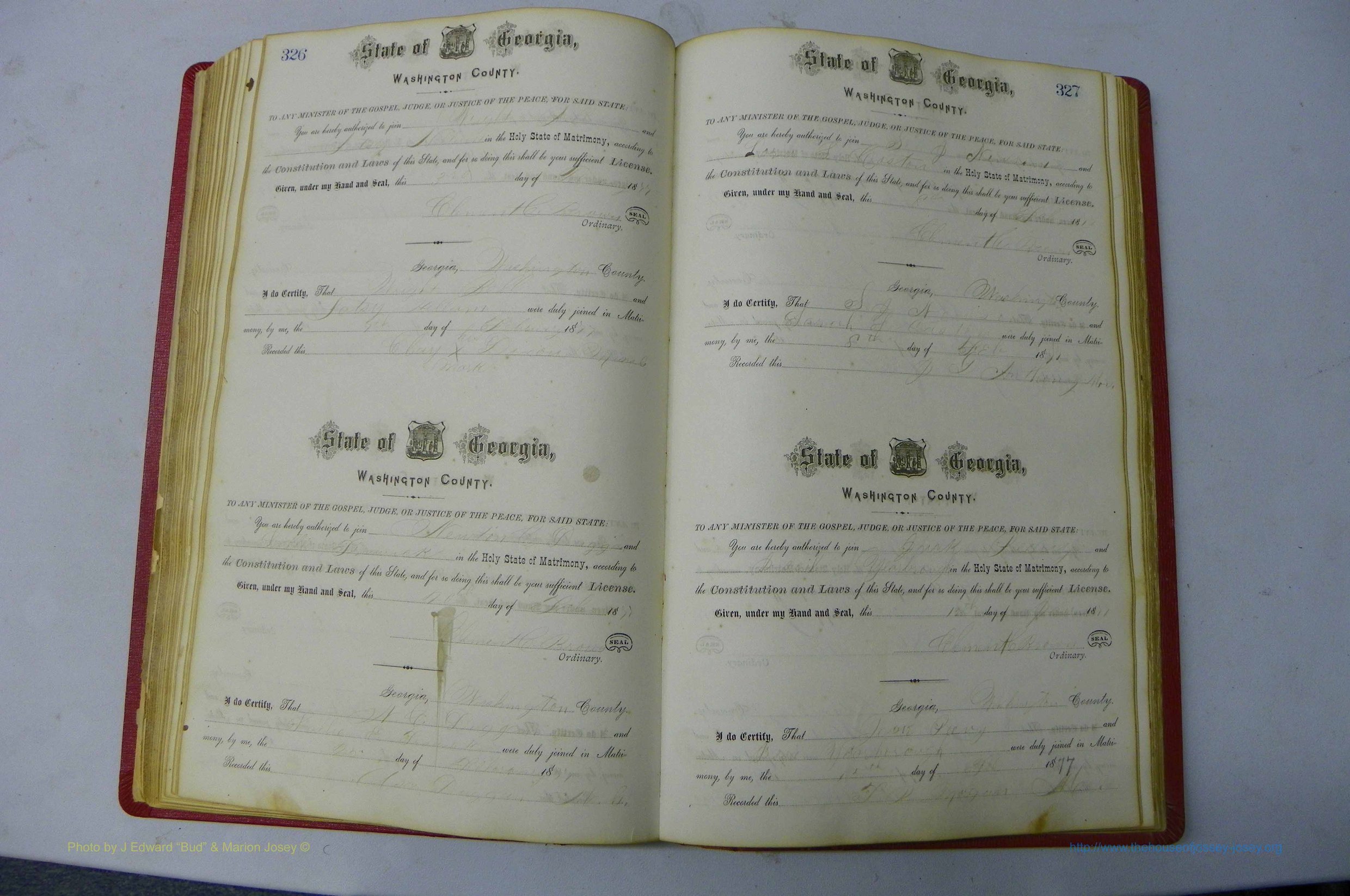 Was GA, Marriages Book D, 1872 - 1879, P 326-327.JPG