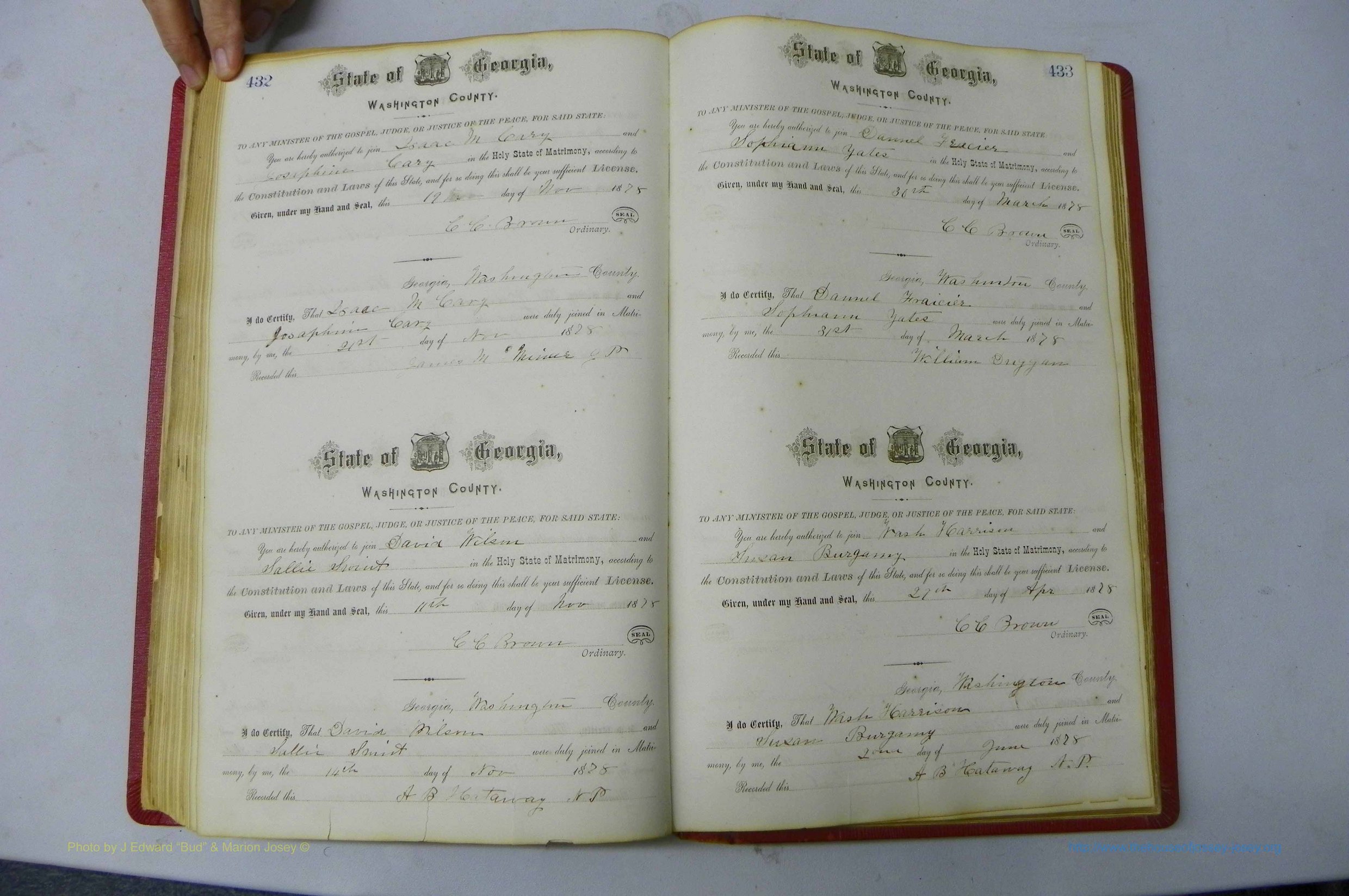 Was GA, Marriages Book D, 1872 - 1879, P 432-433.JPG