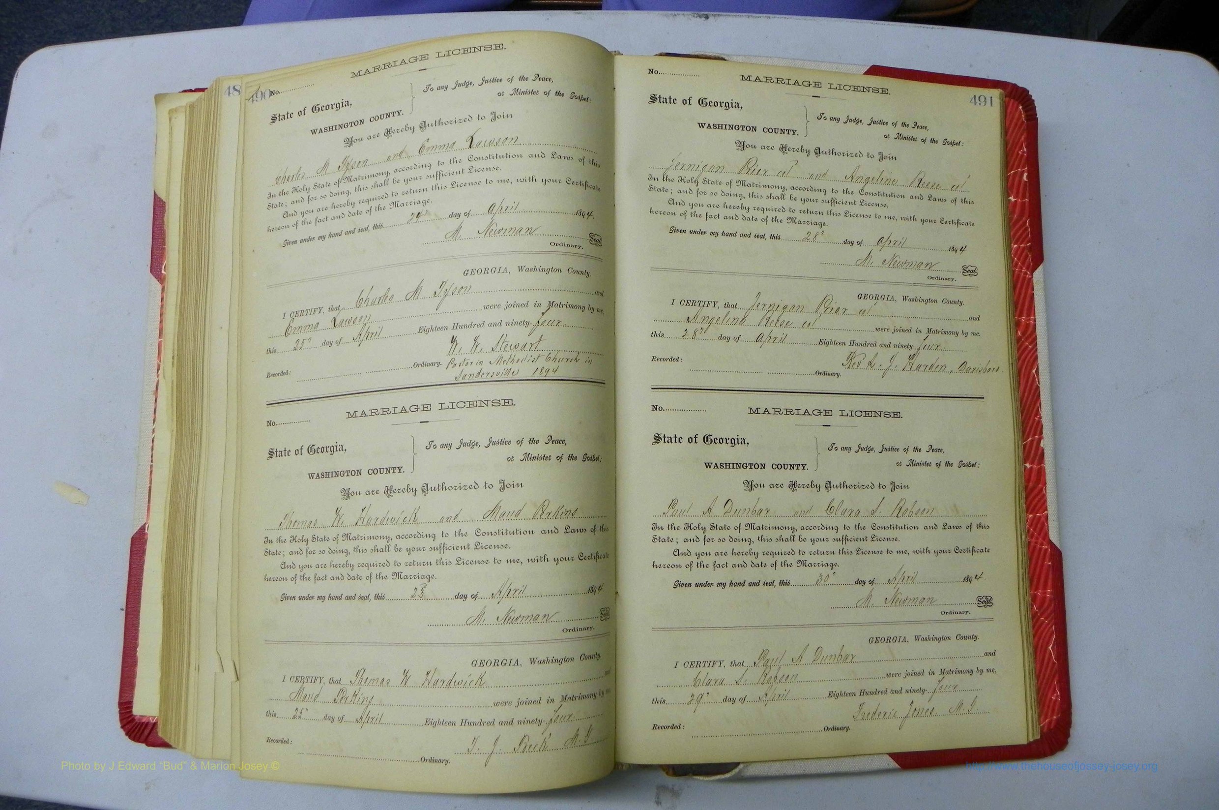 Was GA, Marriages Book G, 1890 - 1895, P 490-491.JPG