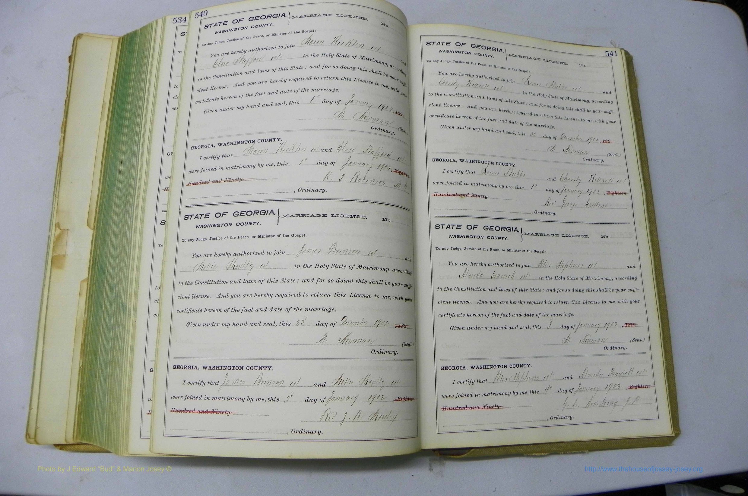 Was GA, Marriages Book I, 1899 - 1903, P 540-541.JPG