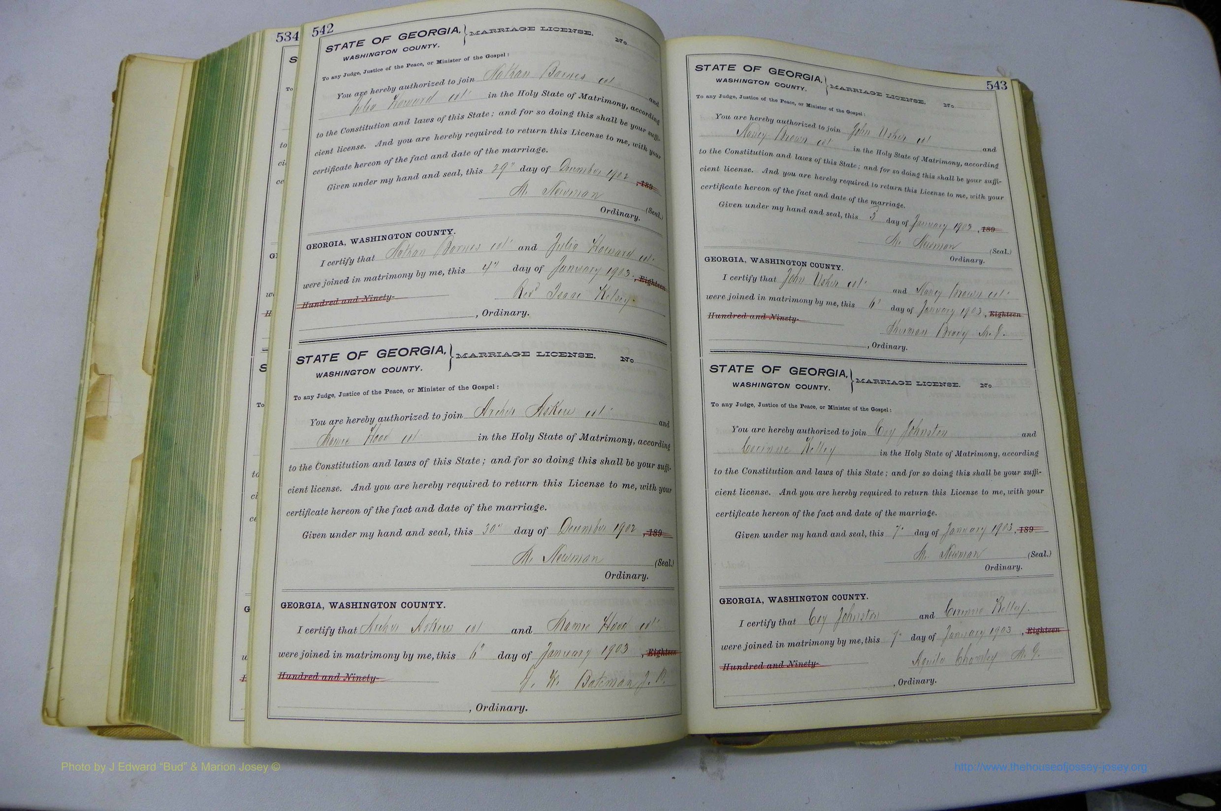 Was GA, Marriages Book I, 1899 - 1903, P 542-543.JPG