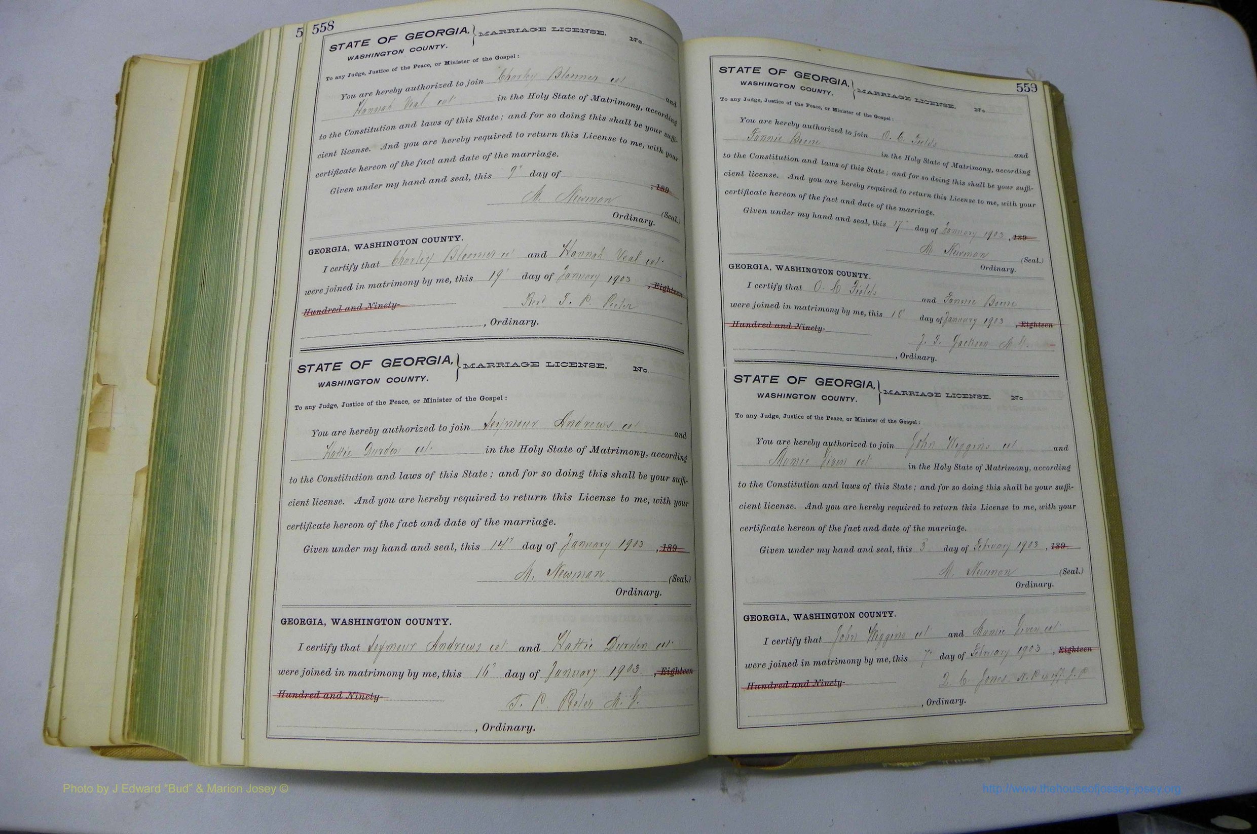 Was GA, Marriages Book I, 1899 - 1903, P 558-559.JPG