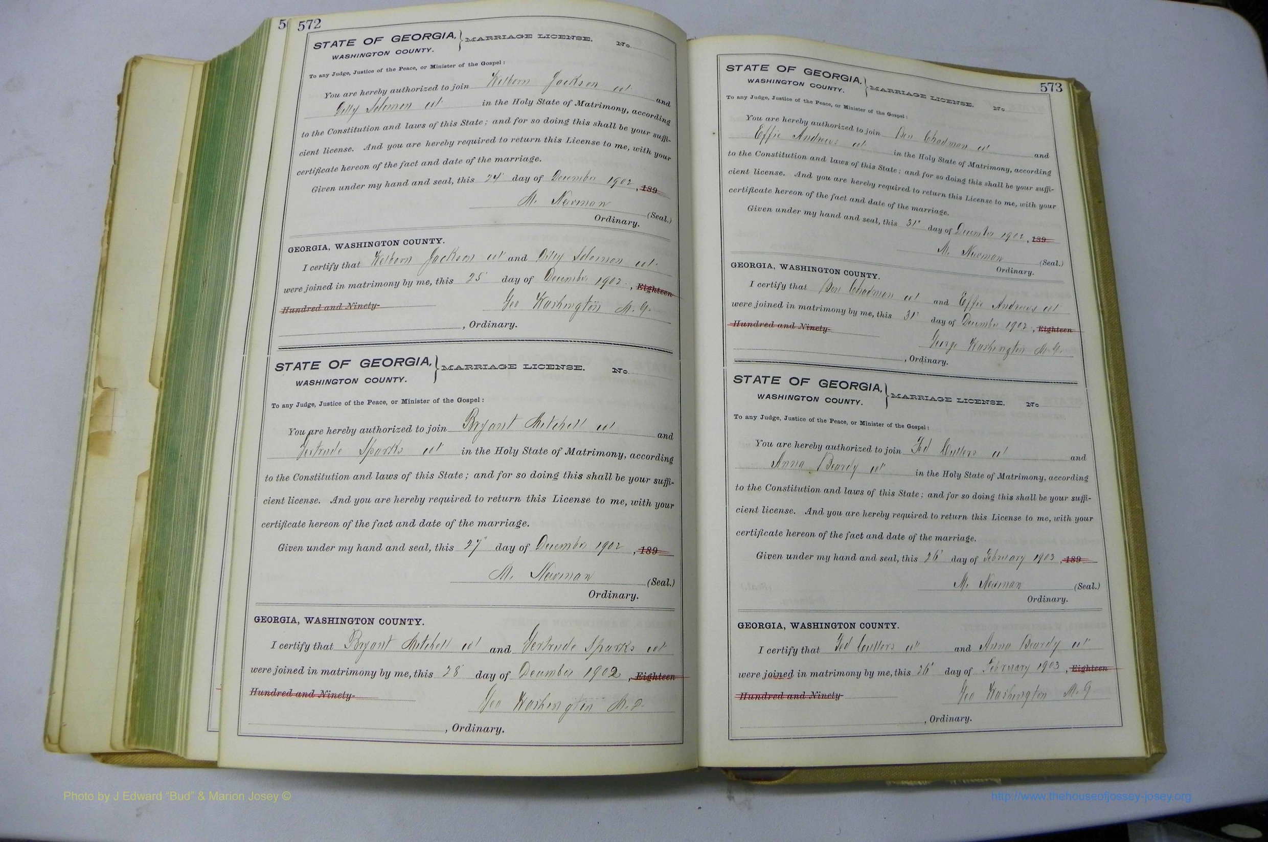 Was GA, Marriages Book I, 1899 - 1903, P 572-573.JPG