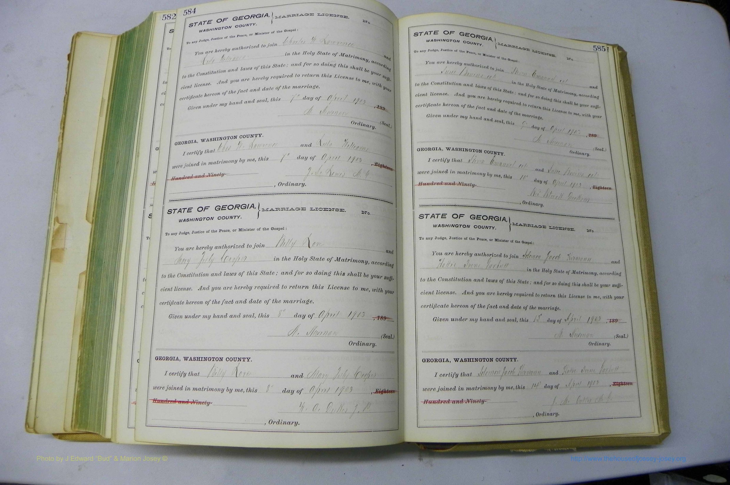 Was GA, Marriages Book I, 1899 - 1903, P 584-585.JPG