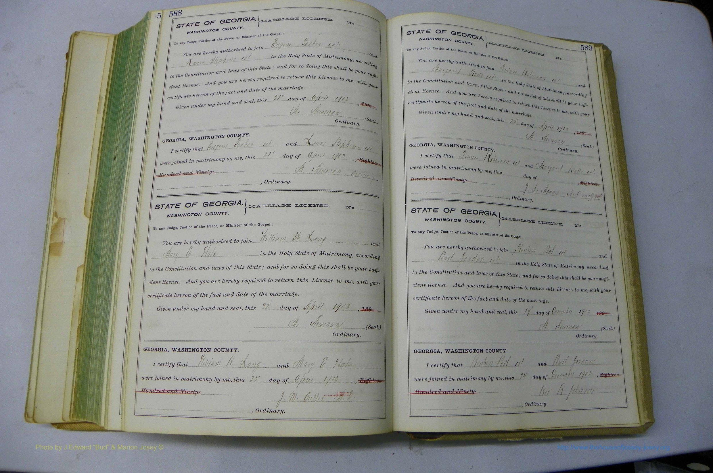 Was GA, Marriages Book I, 1899 - 1903, P 588-589.JPG