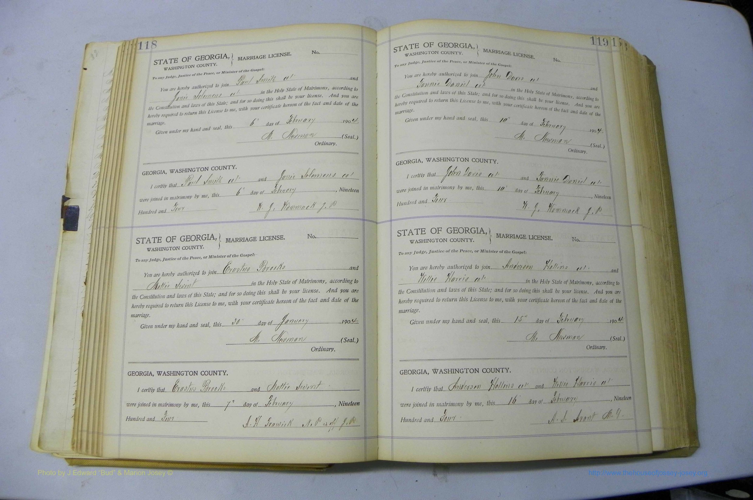 Was GA, Marriages Book J, 1903 - 1906, P 118-119.JPG