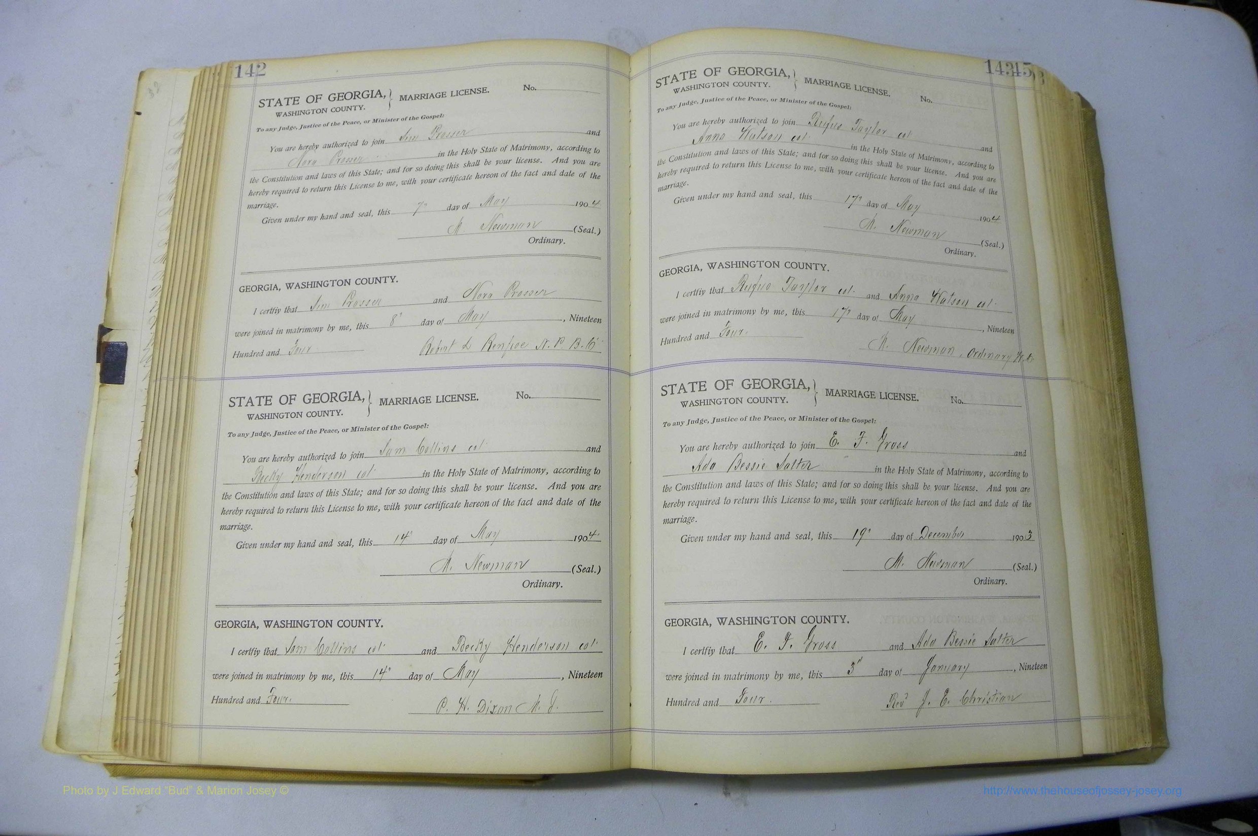 Was GA, Marriages Book J, 1903 - 1906, P 142-143.JPG