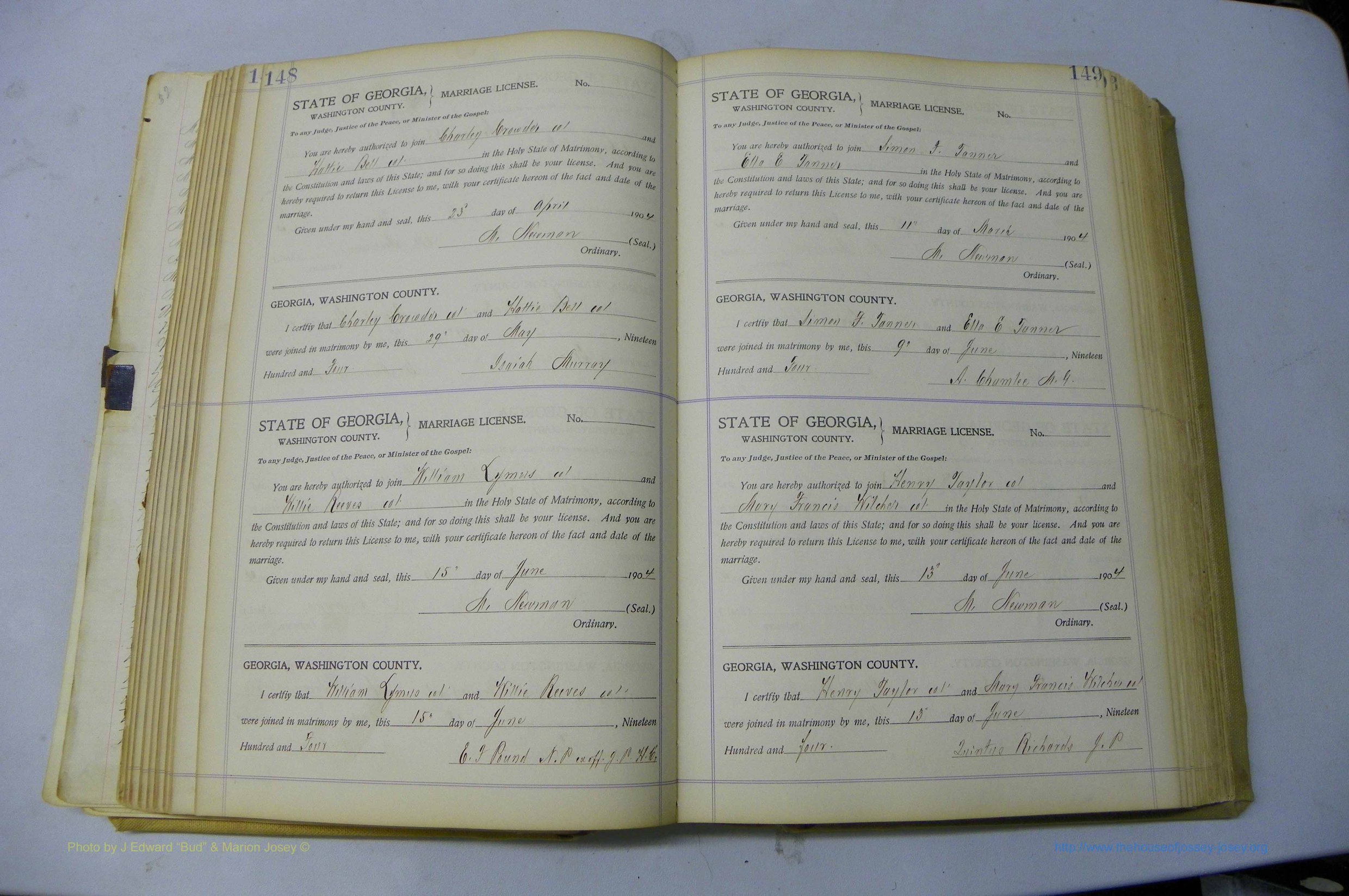 Was GA, Marriages Book J, 1903 - 1906, P 148-149.JPG