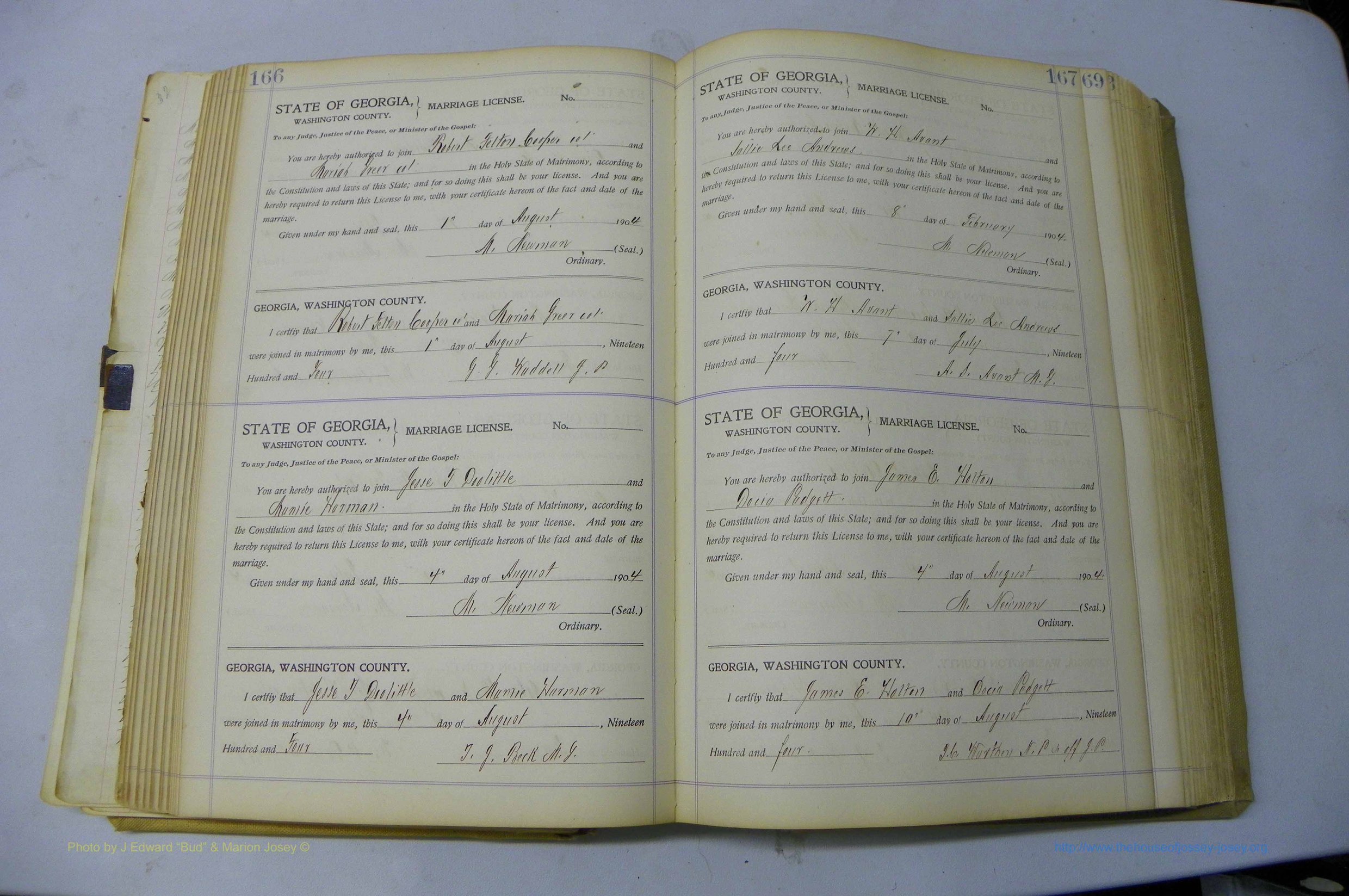 Was GA, Marriages Book J, 1903 - 1906, P 166-167.JPG