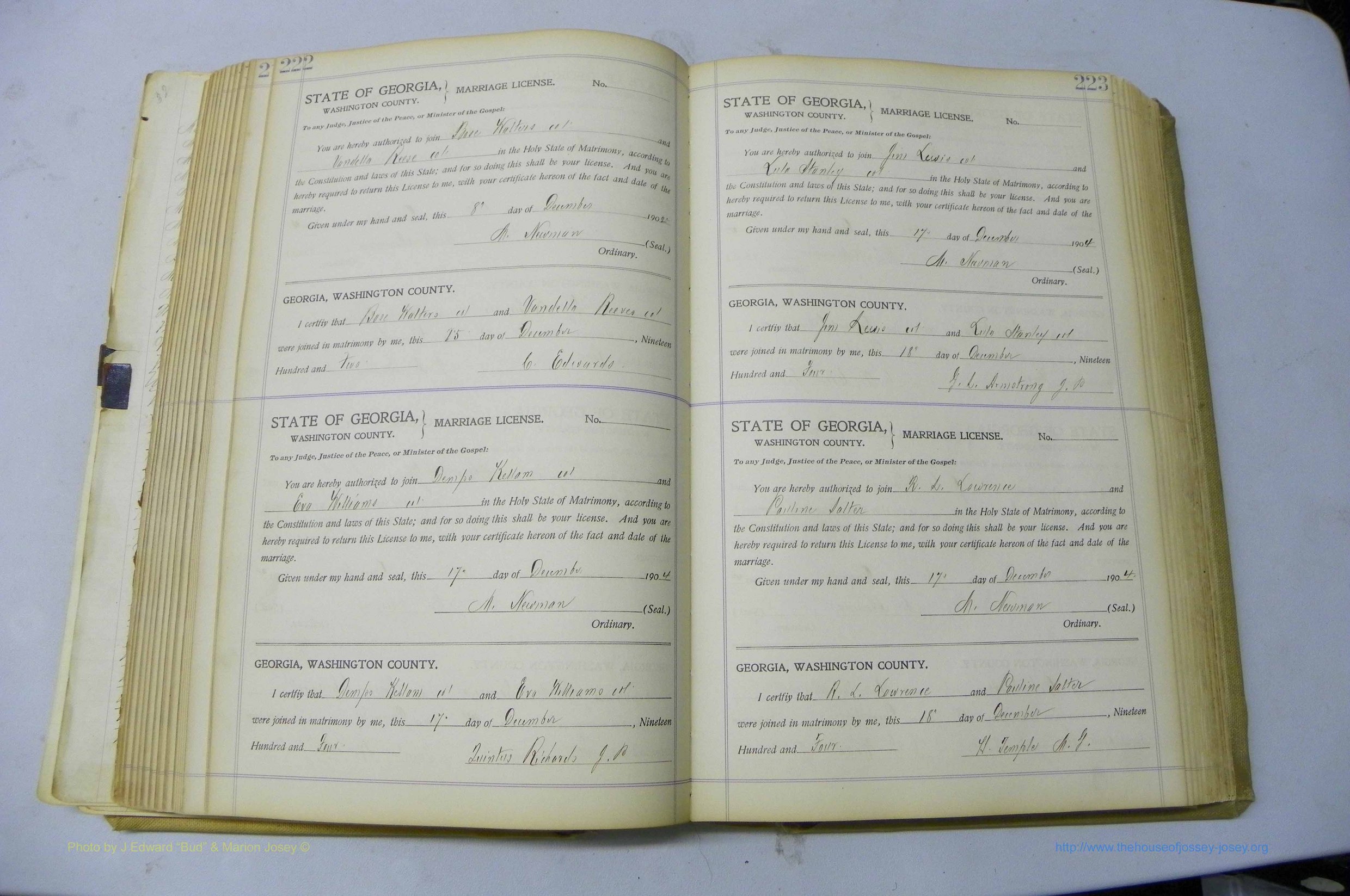 Was GA, Marriages Book J, 1903 - 1906, P 222-223.JPG