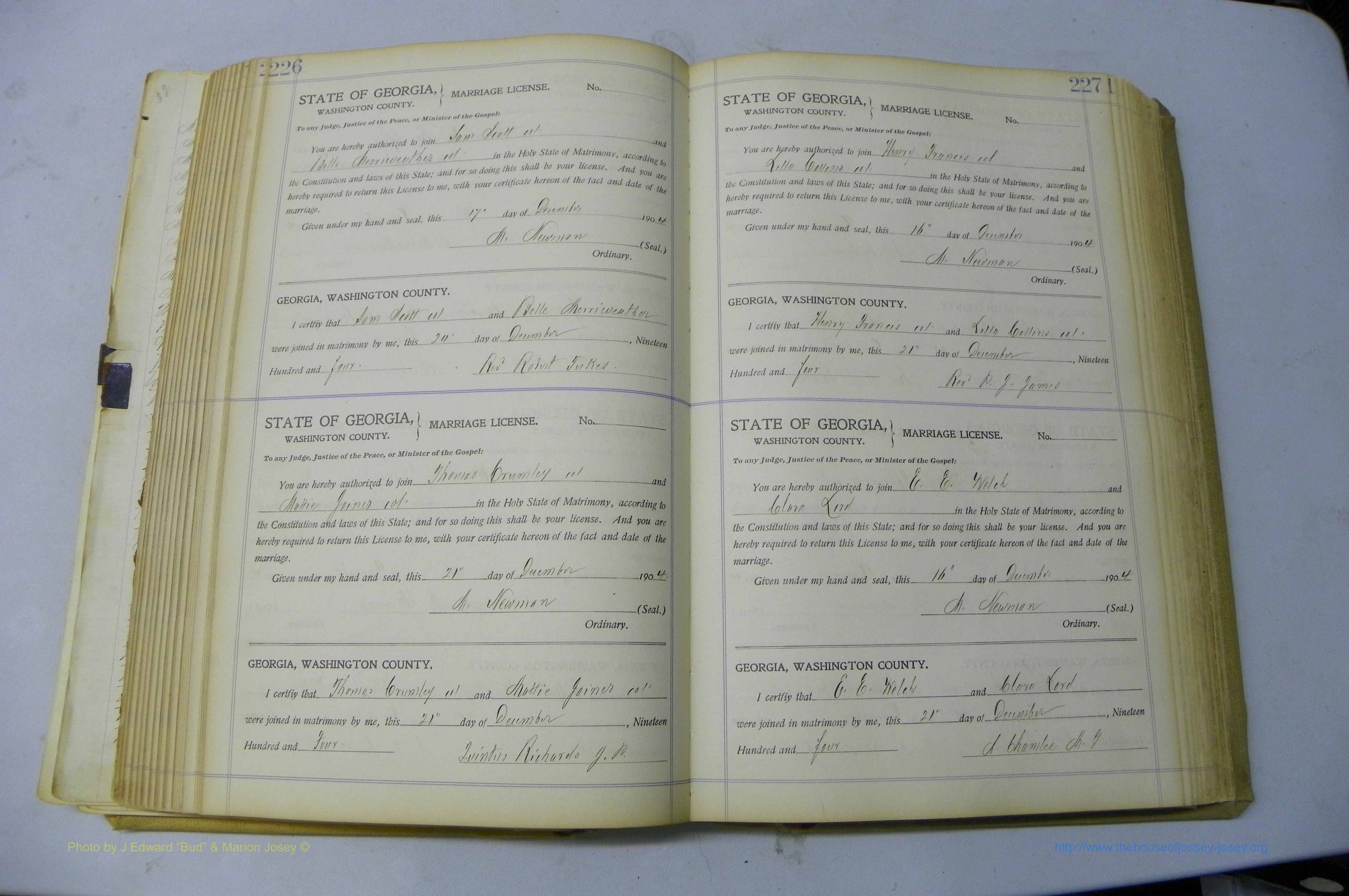 Was GA, Marriages Book J, 1903 - 1906, P 226-227.JPG