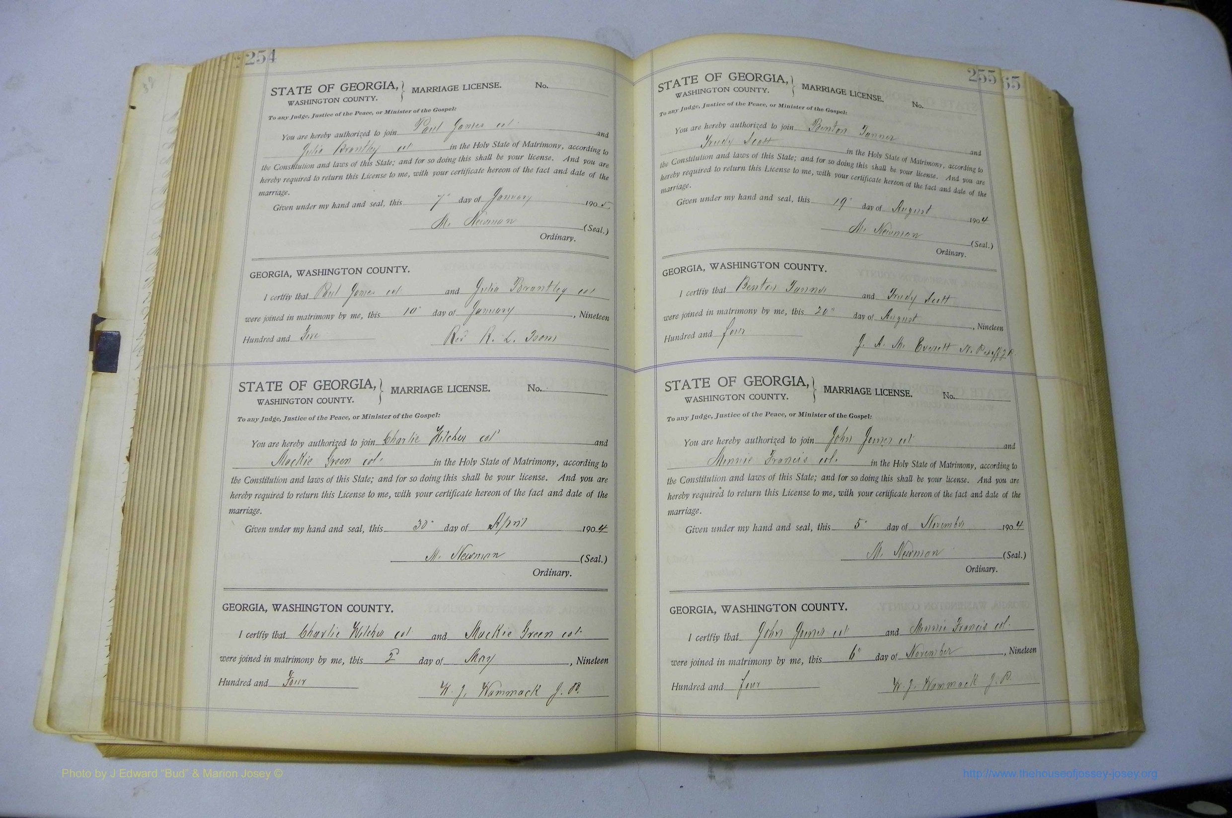 Was GA, Marriages Book J, 1903 - 1906, P 254-255.JPG