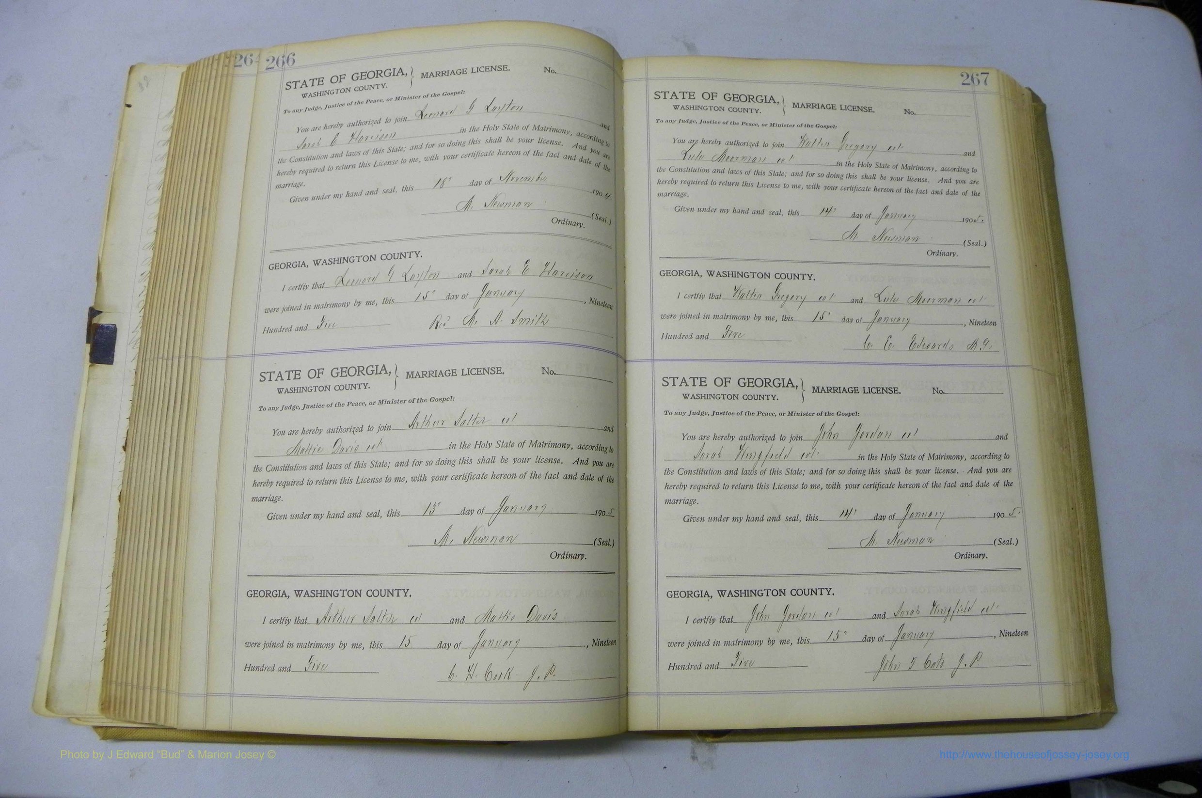 Was GA, Marriages Book J, 1903 - 1906, P 266-267.JPG