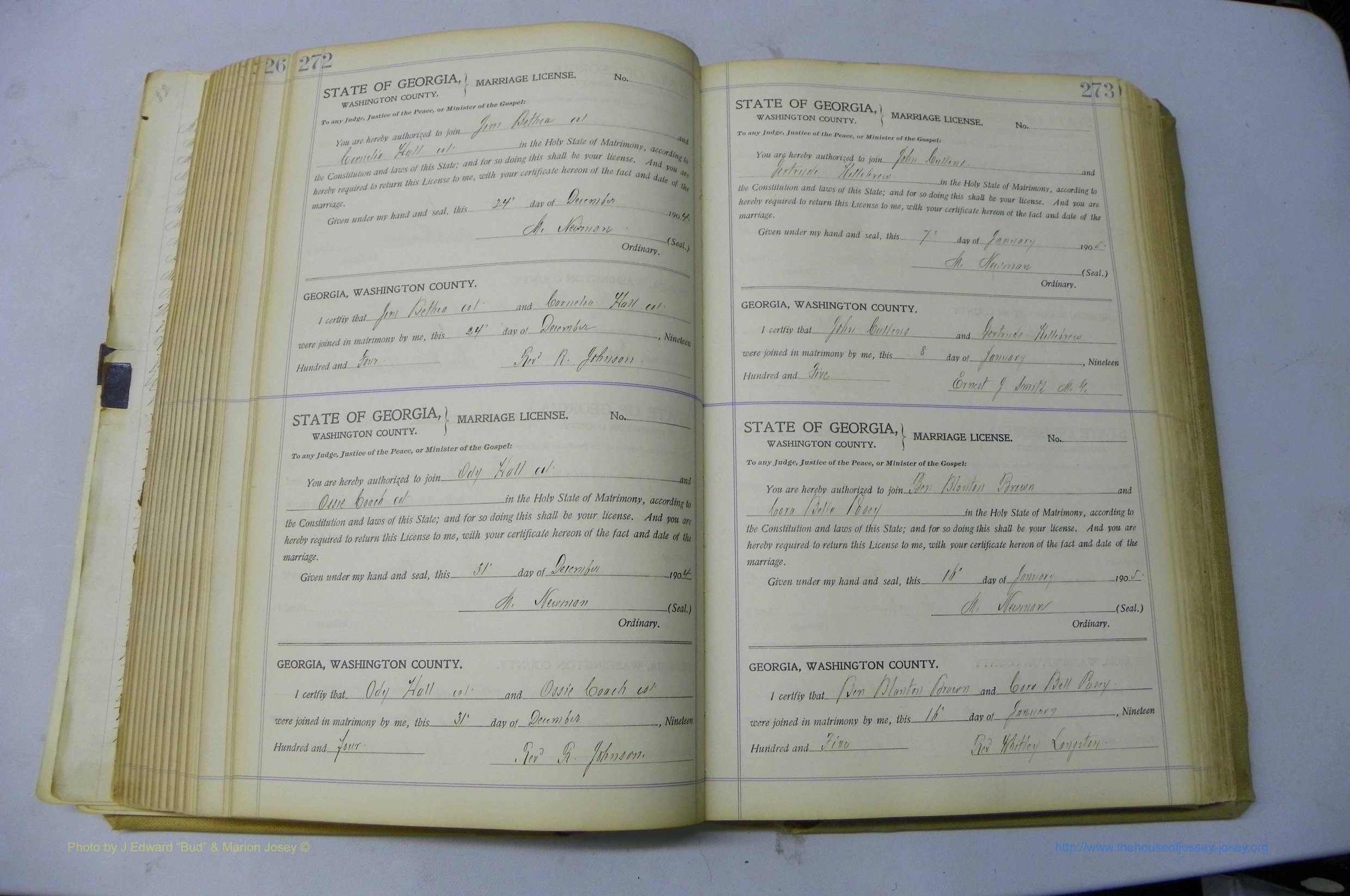 Was GA, Marriages Book J, 1903 - 1906, P 272-273.JPG