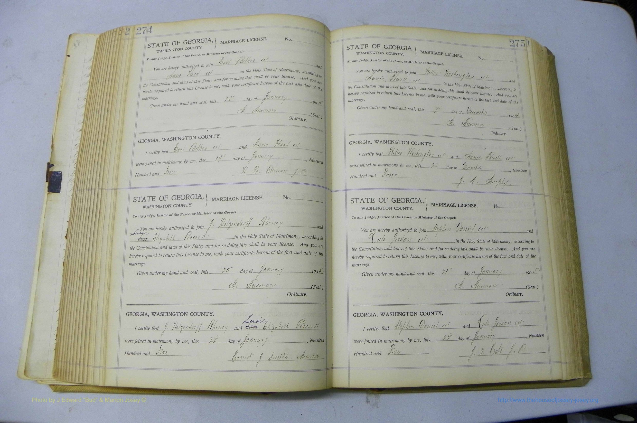 Was GA, Marriages Book J, 1903 - 1906, P 274-275.JPG