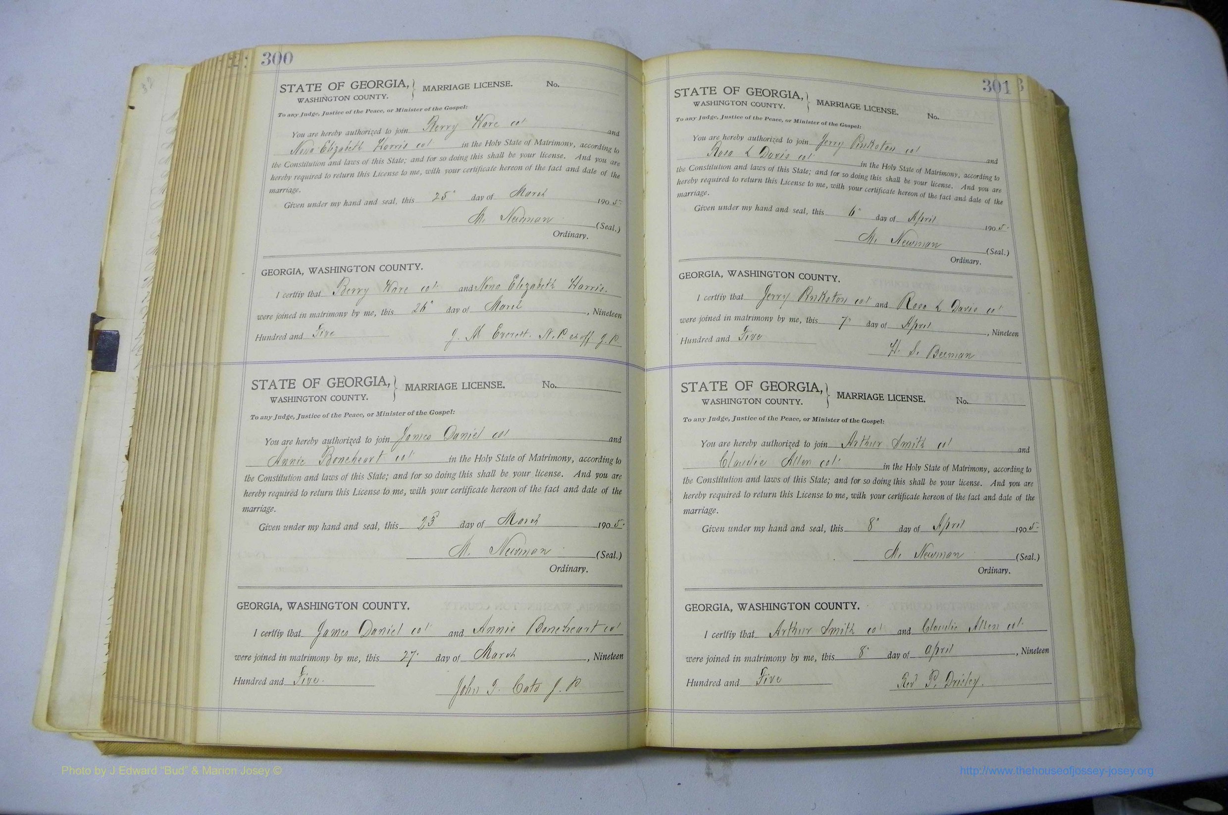 Was GA, Marriages Book J, 1903 - 1906, P 300-301.JPG