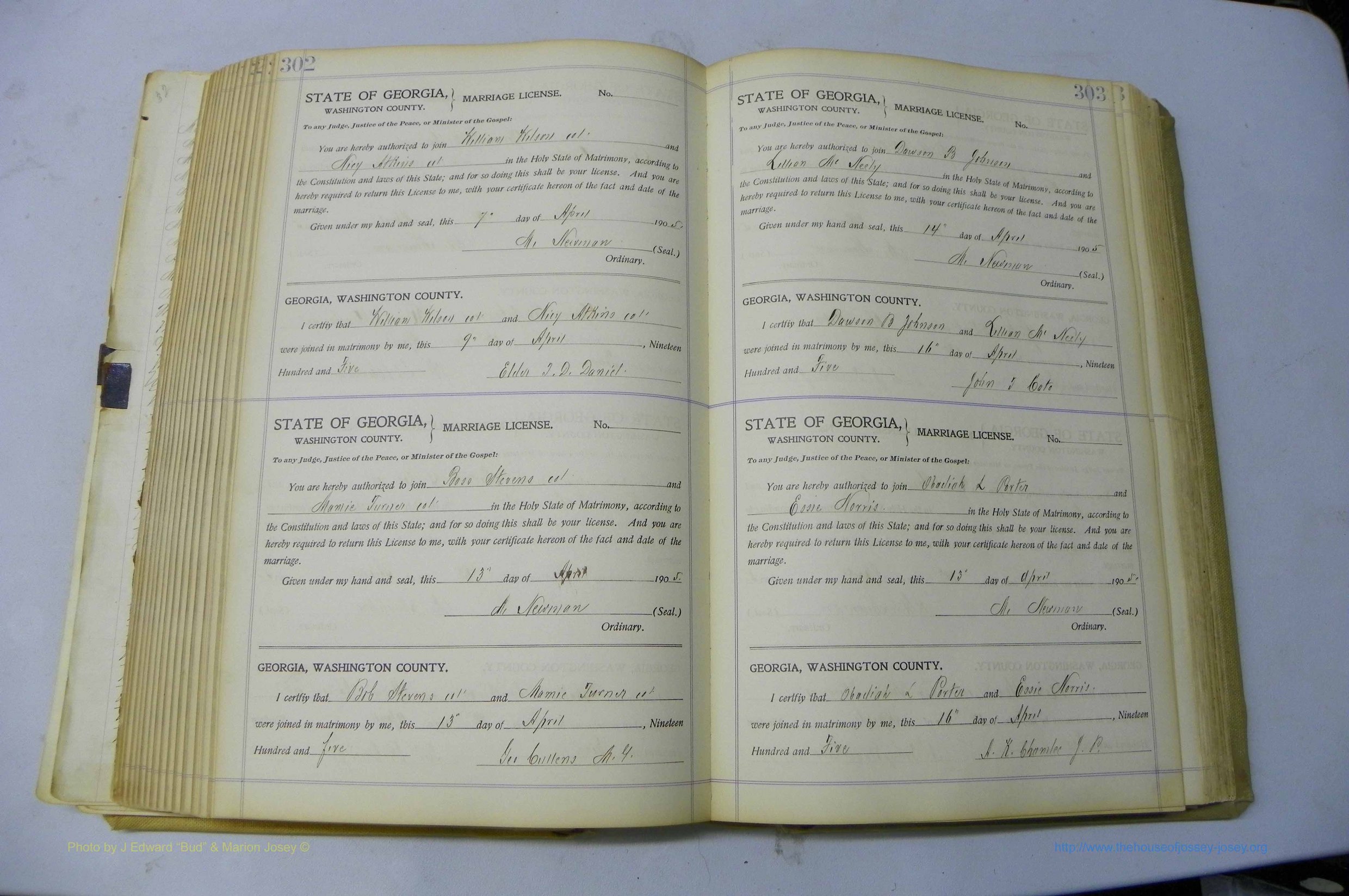 Was GA, Marriages Book J, 1903 - 1906, P 302-303.JPG