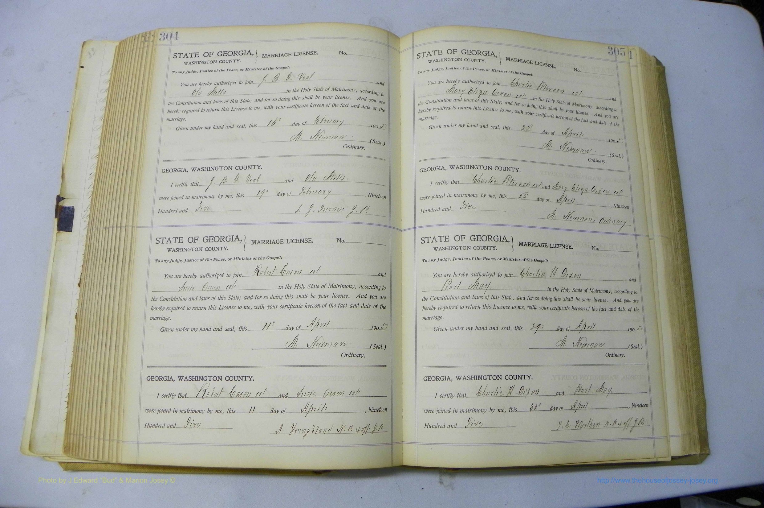 Was GA, Marriages Book J, 1903 - 1906, P 304-305.JPG