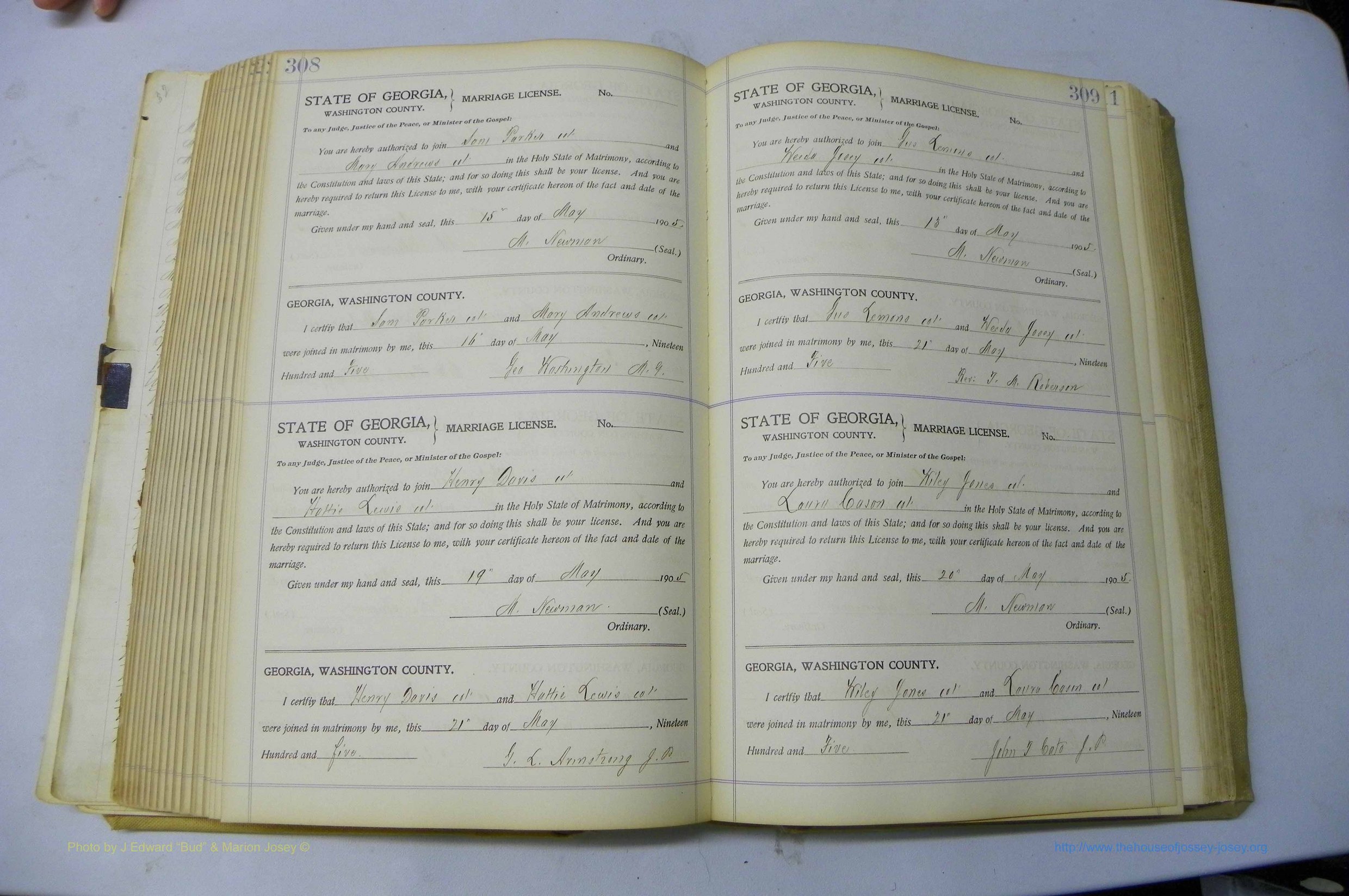 Was GA, Marriages Book J, 1903 - 1906, P 308-309.JPG