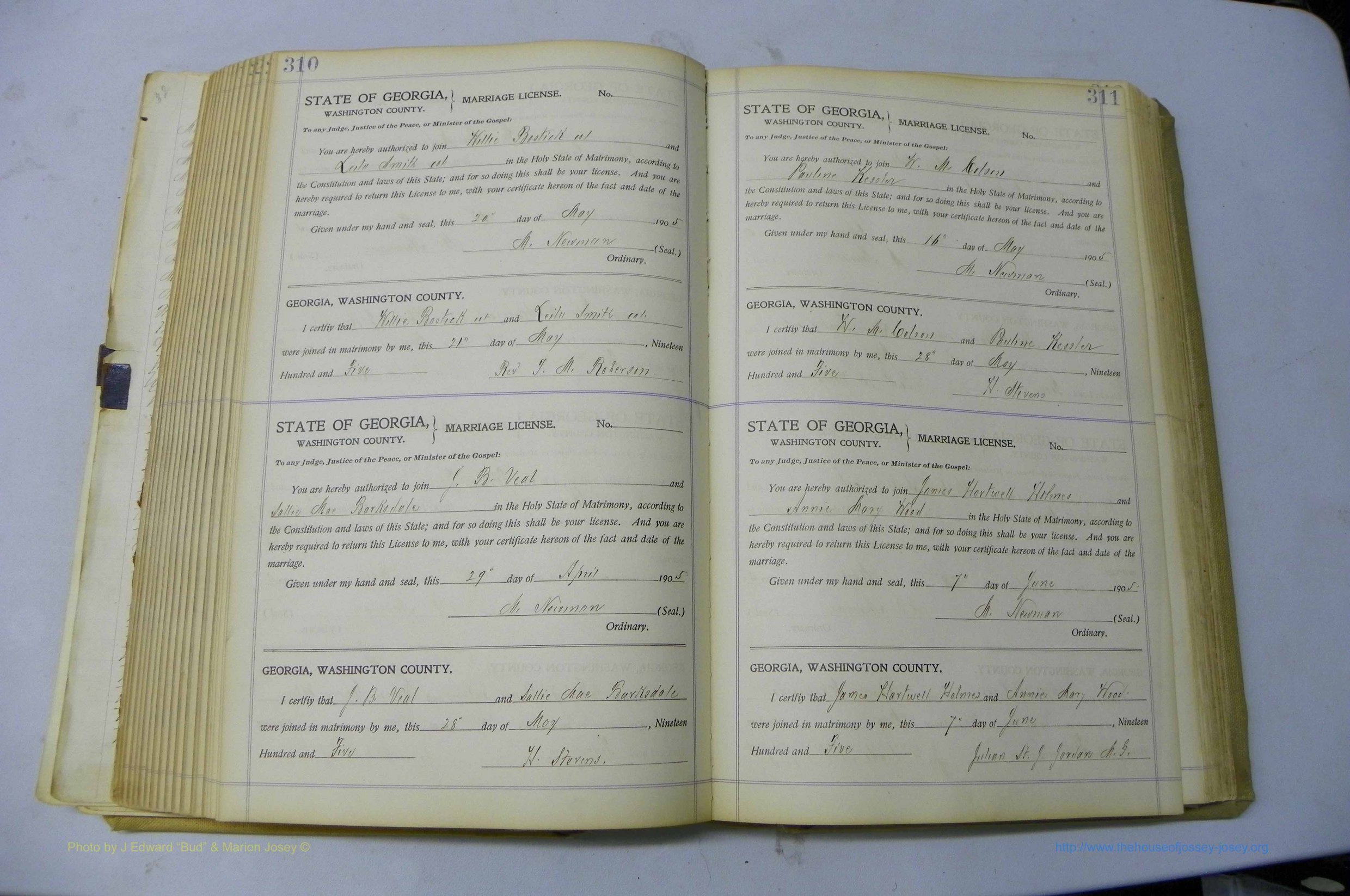 Was GA, Marriages Book J, 1903 - 1906, P 310-311.JPG