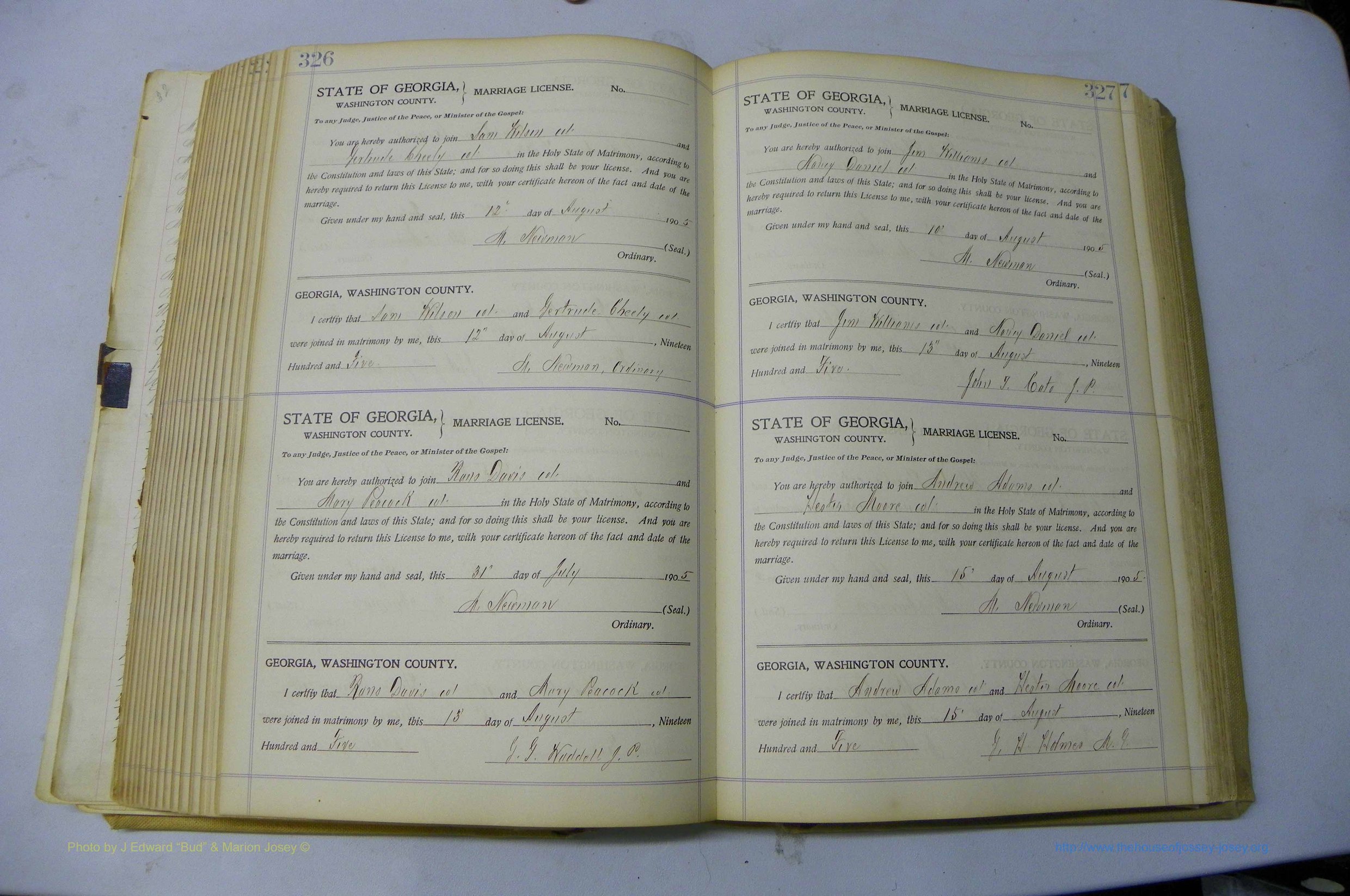 Was GA, Marriages Book J, 1903 - 1906, P 326-327.JPG
